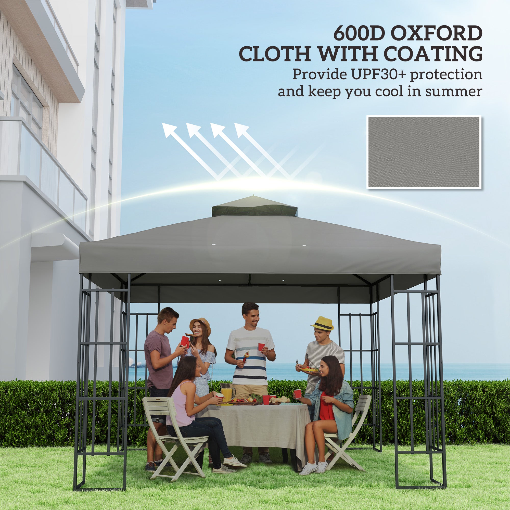 Outsunny 10' x 10' Gazebo Canopy Replacement Cover, 2-Tier Garden Gazebo Roof Replacement, UPF30+, TOP COVER ONLY, Grey