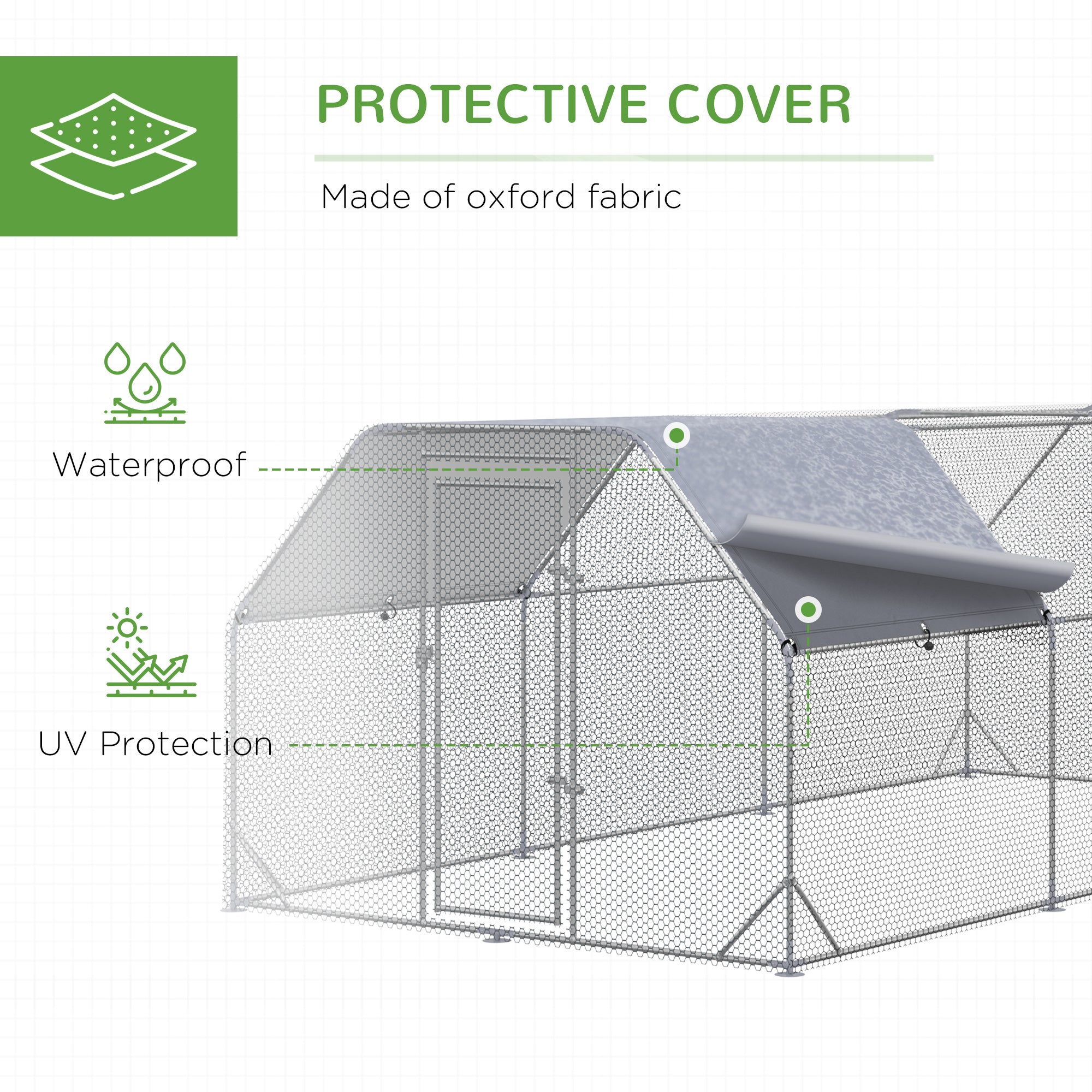 PawHut Chicken Run, Galvanized Large Metal Chicken Coop Cage, Walk-in Enclosure Poultry Hen Run House Playpen Rabbit Hutch with Flat Roof, Cover, for Outdoor Backyard, 9.2' x 18.7' x 6.5', Silver