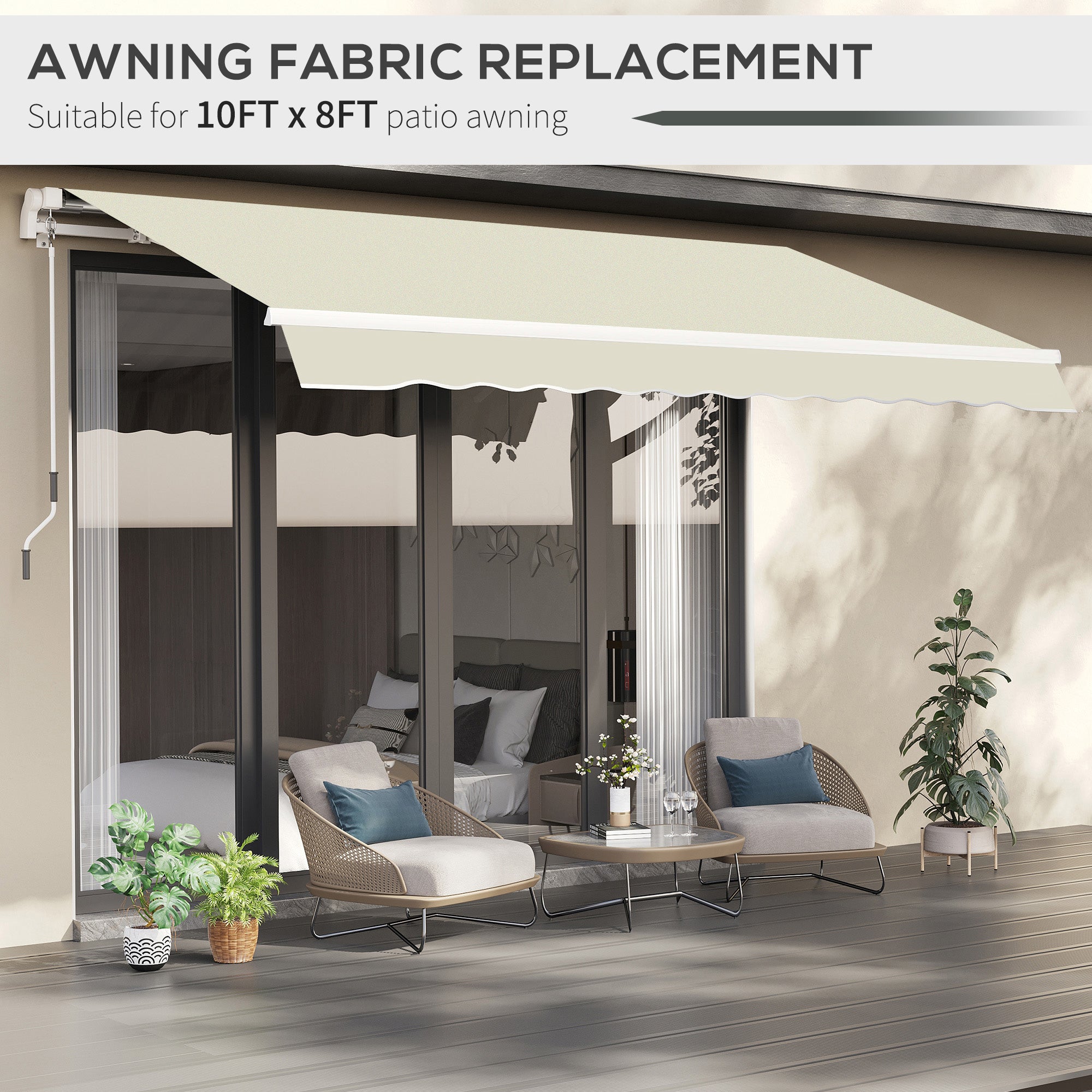 Outsunny 10' x 8' Retractable Awning Fabric Replacement Outdoor Sunshade Canopy Awning Cover, UV Protection, Cream White