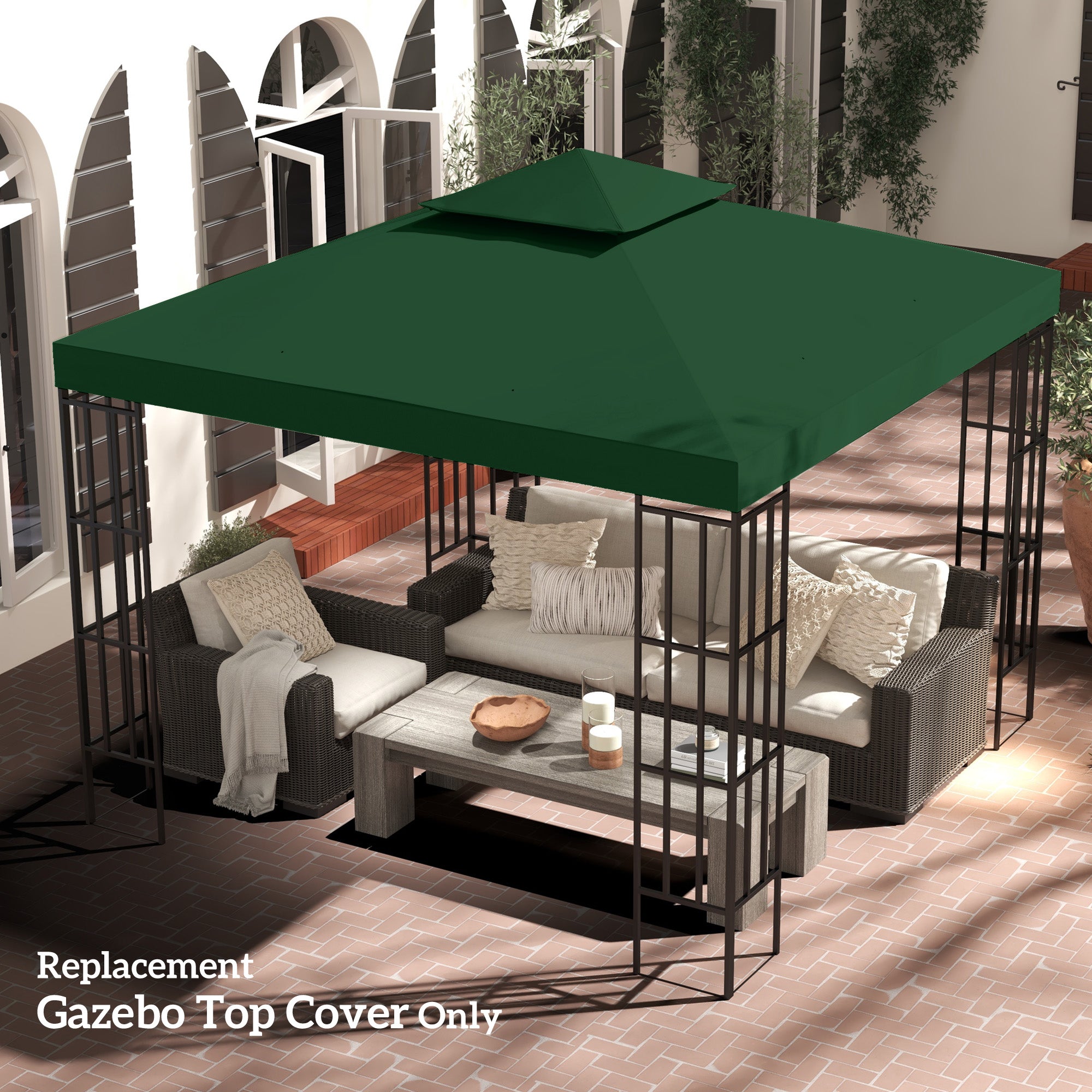Outsunny 9.8'x9.8' Canopy Replacement 2-Tier Gazebo Canopy Top Cover, Green