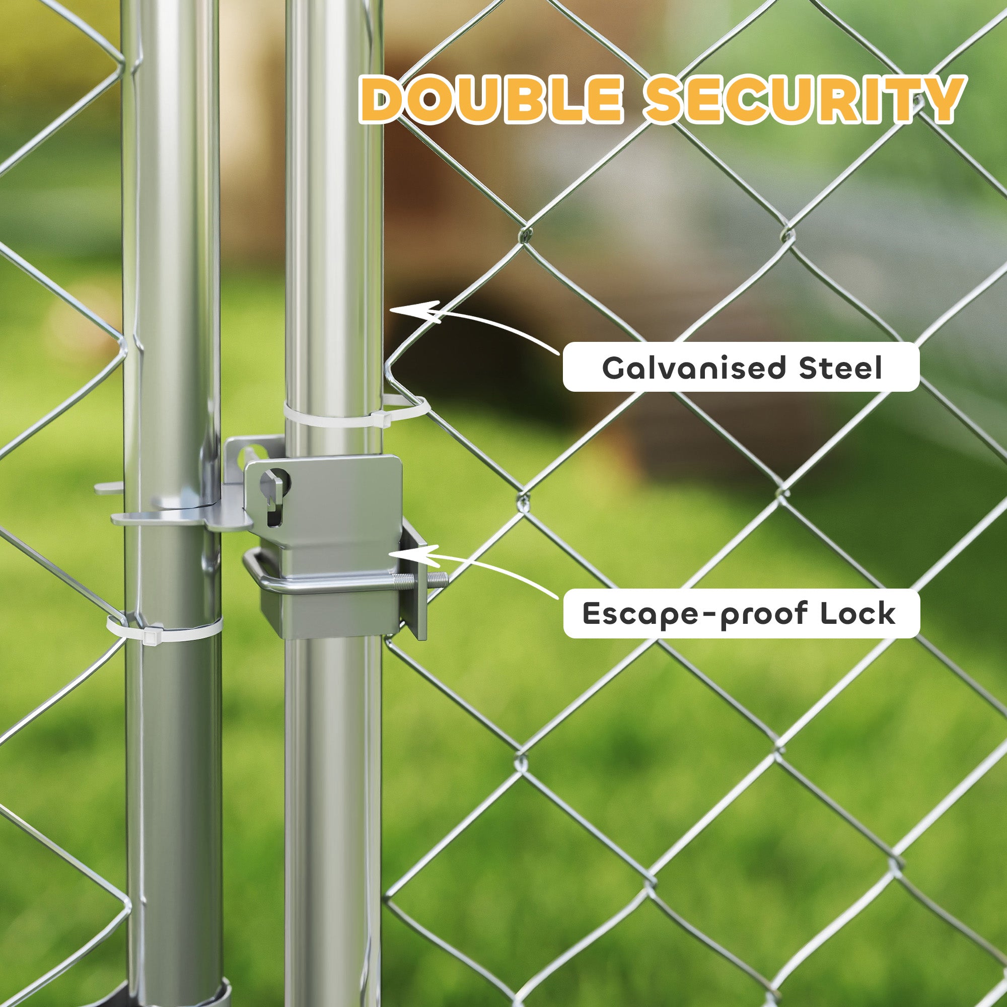 PawHut Outdoor Dog Run w/ Adjustable & Rotating Bowls, Waterproof UV-Resistant Cover, Secure Lock, 6.6' x 6.6' x 5.1'