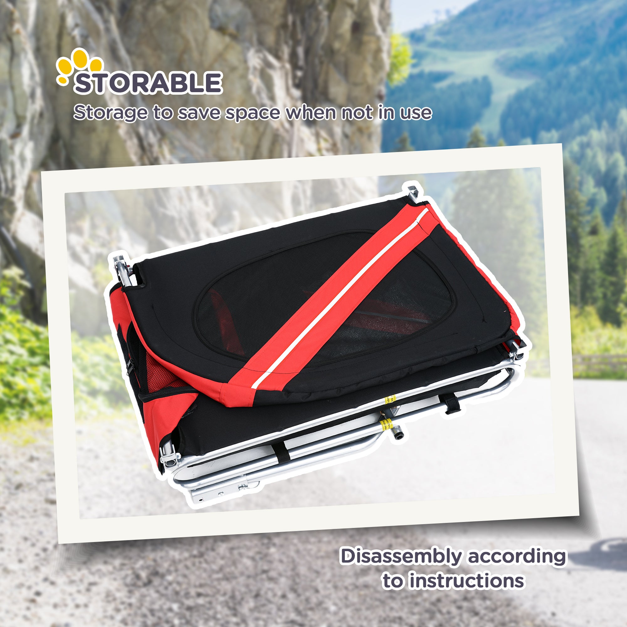 PawHut Dog Bike Trailer Pet Cart Bicycle Wagon Cargo Carrier Attachment for Travel Foldable - Red/ Black