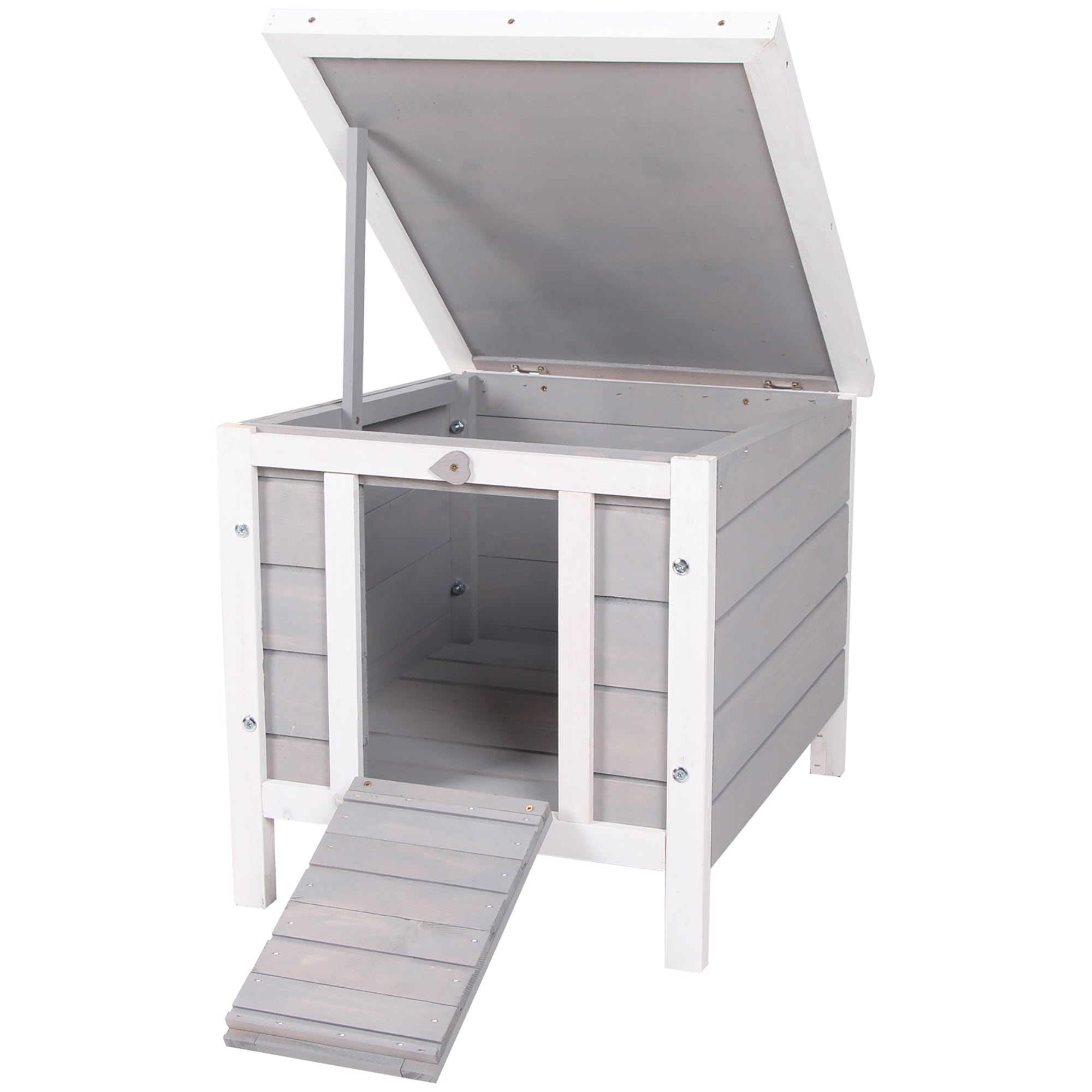 PawHut Wooden Rabbit Hutch Bunny Cage Outdoor Cat House Guinea Pig Cage Duck Shelter, Indoor Outdoor Use, 20"x16.5"x17", Grey