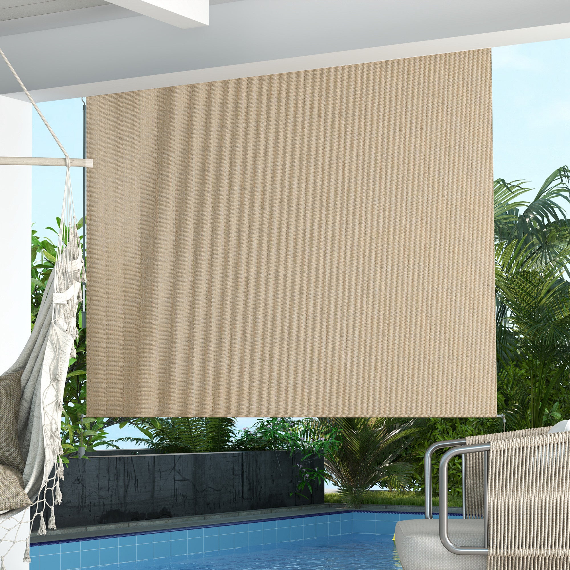 Outsunny 8' x 6' Patio Door Blinds, Outdoor Roller Shades, Cordless Roll Up Shade for Porch Gazebo, Beige