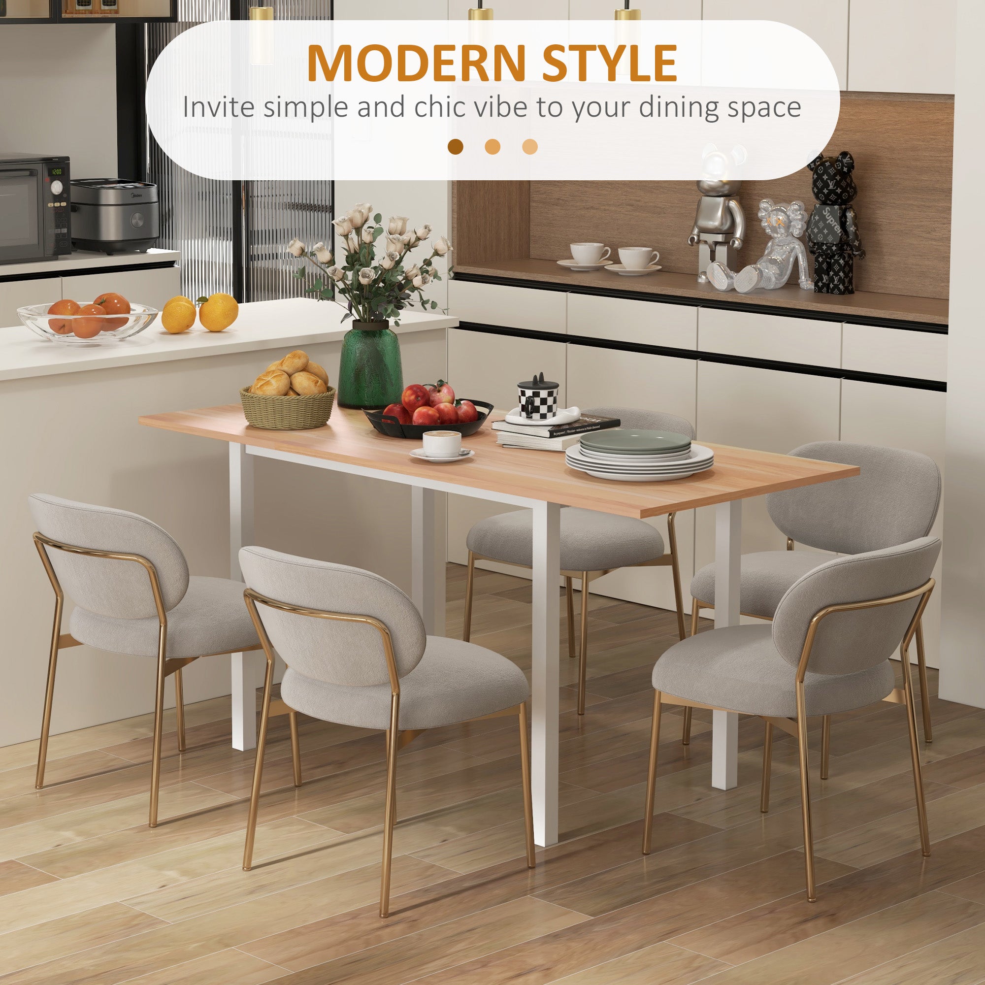 HOMCOM Extending Kitchen Table For Six, Expandable Dining Table for Small Spaces, Folding Dining Table, Natural