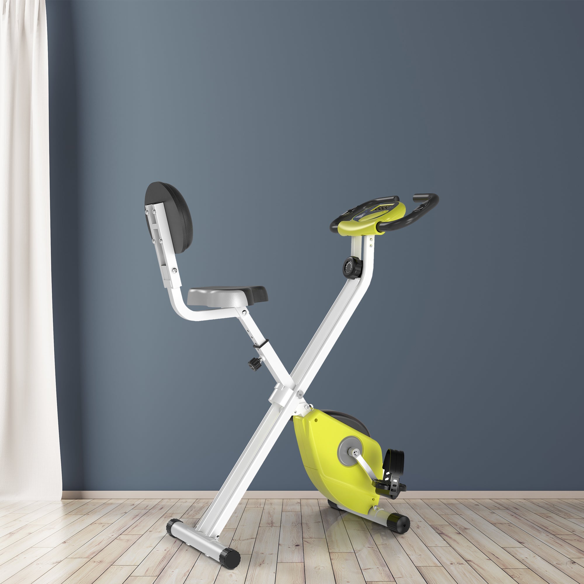 Soozier Foldable Indoor Stationary Bike with 8 Levels of Magnetic Resistance, Exercise Bike for Cardio Workout, Yellow