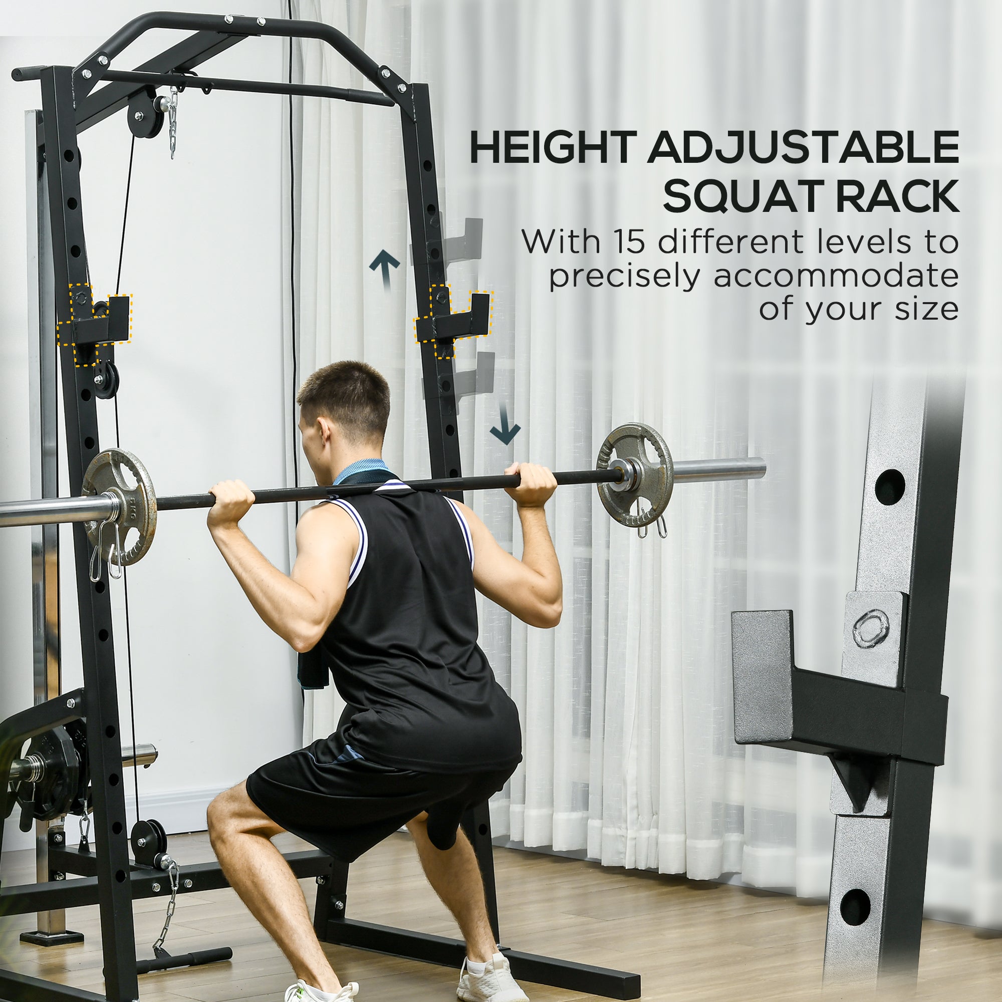 Soozier Power Cage Power Rack with 15-Level Squat Rack, Cable Pulley System, Pull up Stand and Push up Stand