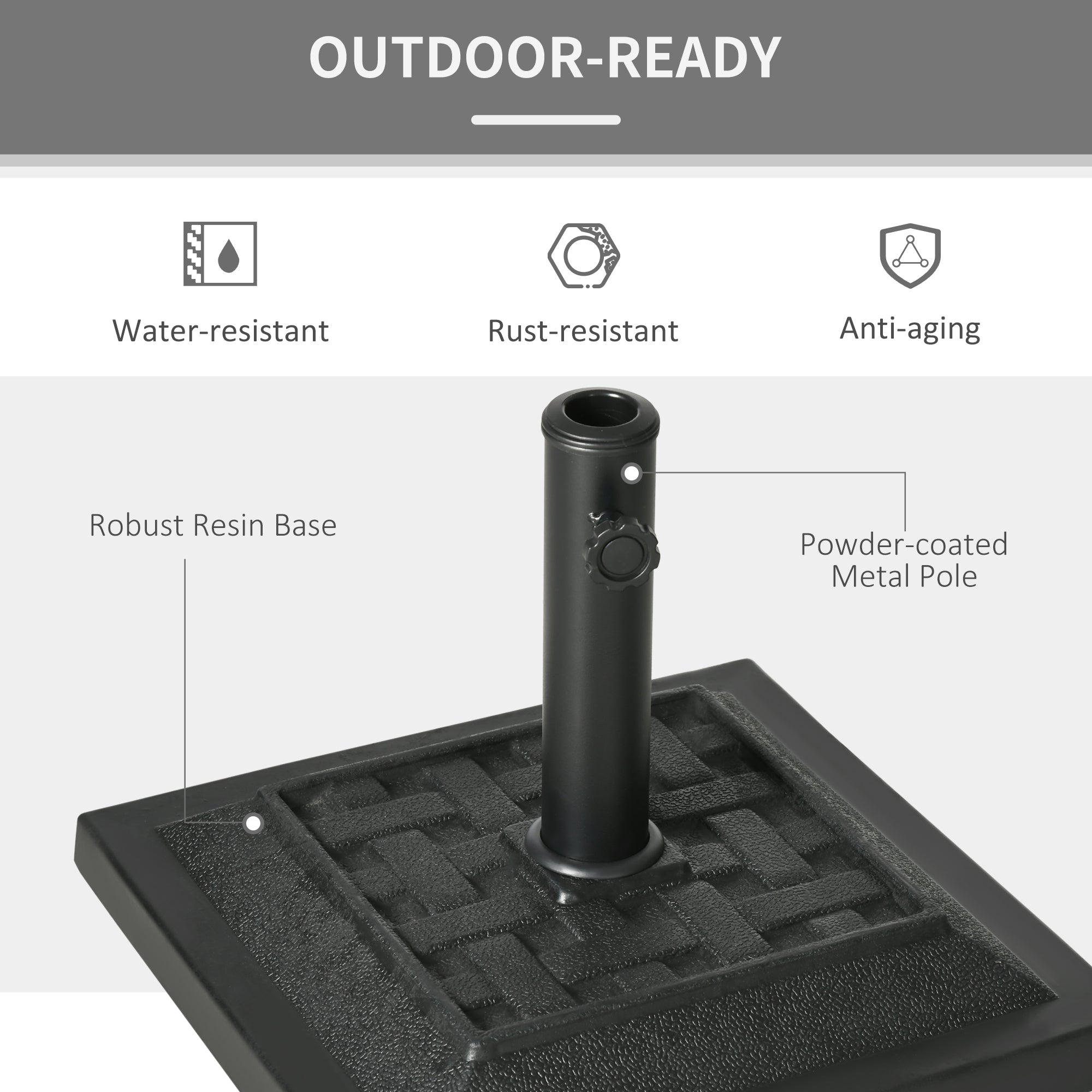 Outsunny 26 lb Heavy Duty Patio Umbrella Base, Square Resin Market Umbrella Stand for Outdoor, Garden, Backyard, Black