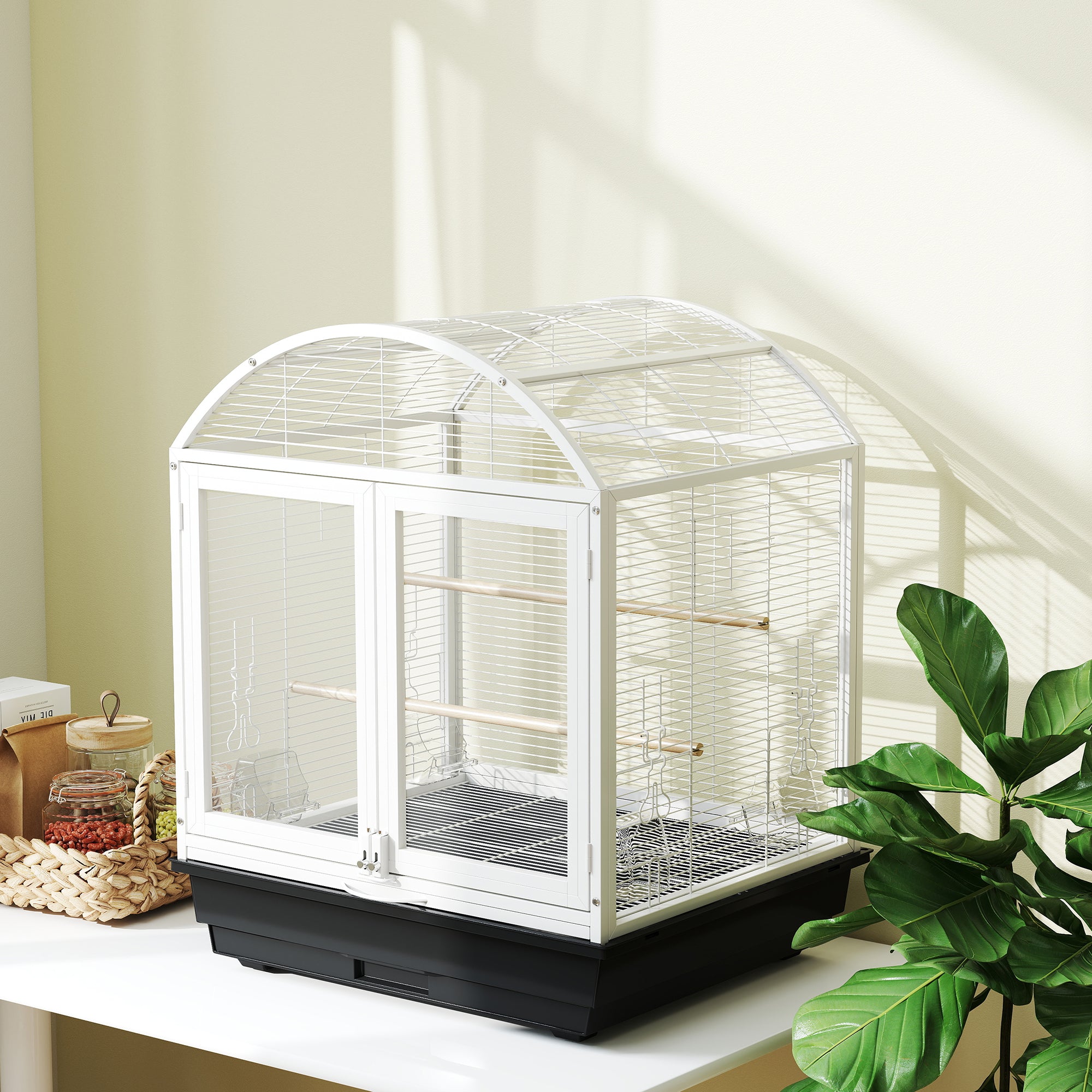PawHut 30 Inch Open Top Bird Cage with Rolling Stand, Removable Tray, Food Container for Medium Small Bird, Finches, Dark Grey