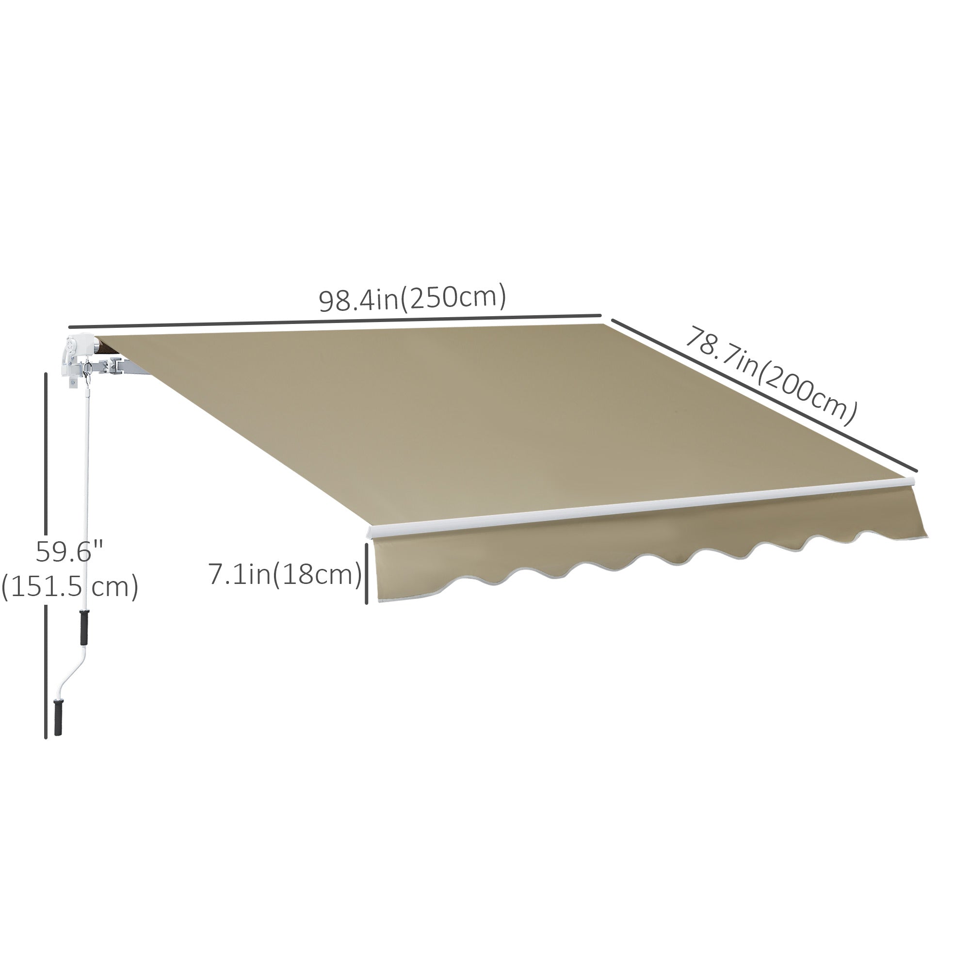 Outsunny 8'x7' Patio Awning Manual Retractable Sun Shade Outdoor Deck Canopy Shelter, Khaki