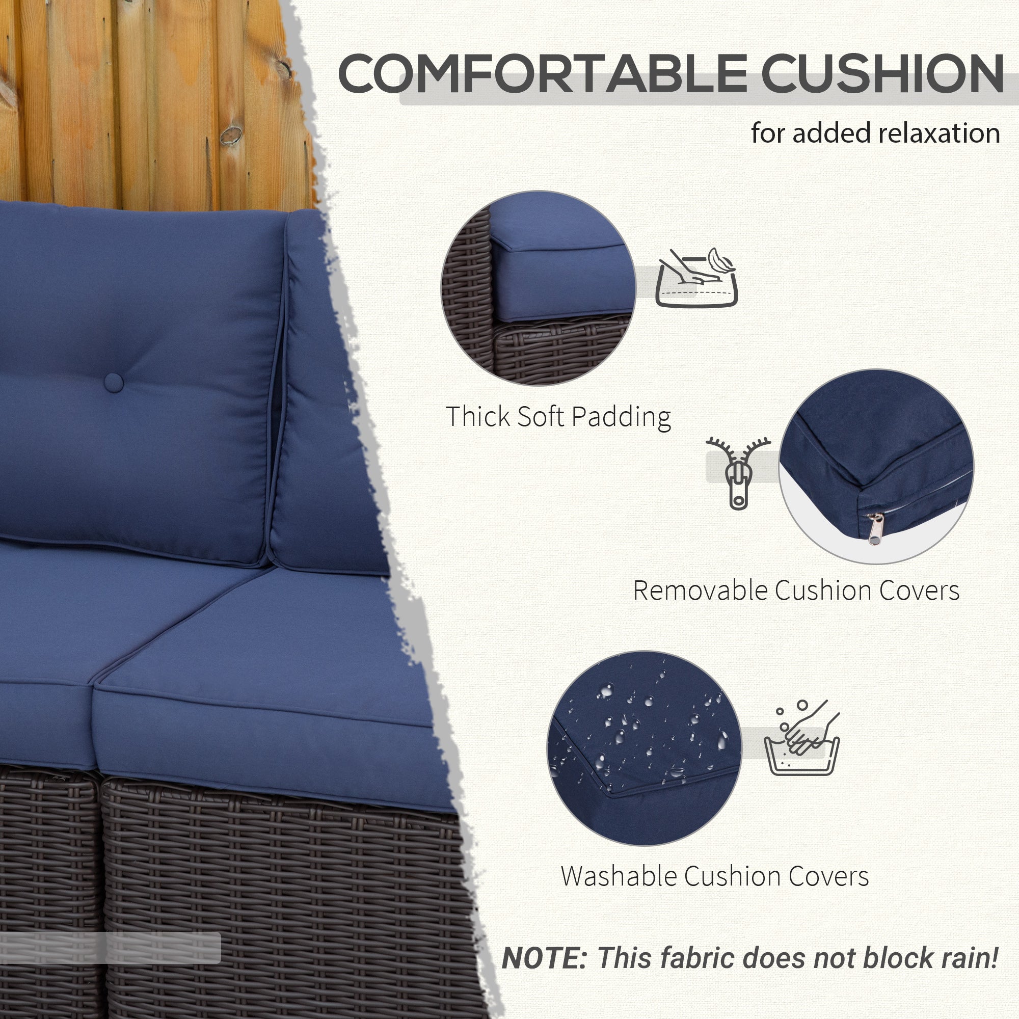 Outsunny 2 Pieces Patio Furniture Set Outdoor Loveseat Wicker Corner Sofa Set Outdoor Freely Combination PE Rattan Furniture, W/ Curved Armrests & Padded Cushion for Balcony, Garden, Lawn, Dark Blue