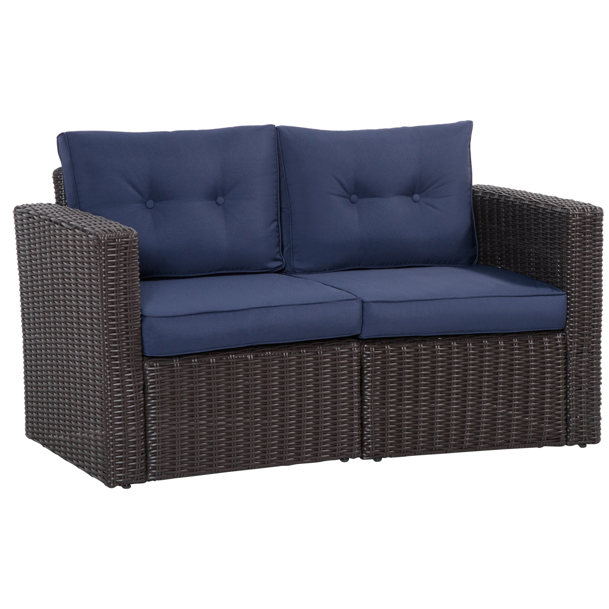Outsunny 2 Pieces Patio Furniture Set Outdoor Loveseat Wicker Corner Sofa Set Outdoor Freely Combination PE Rattan Furniture, W/ Curved Armrests & Padded Cushion for Balcony, Garden, Lawn, Dark Blue