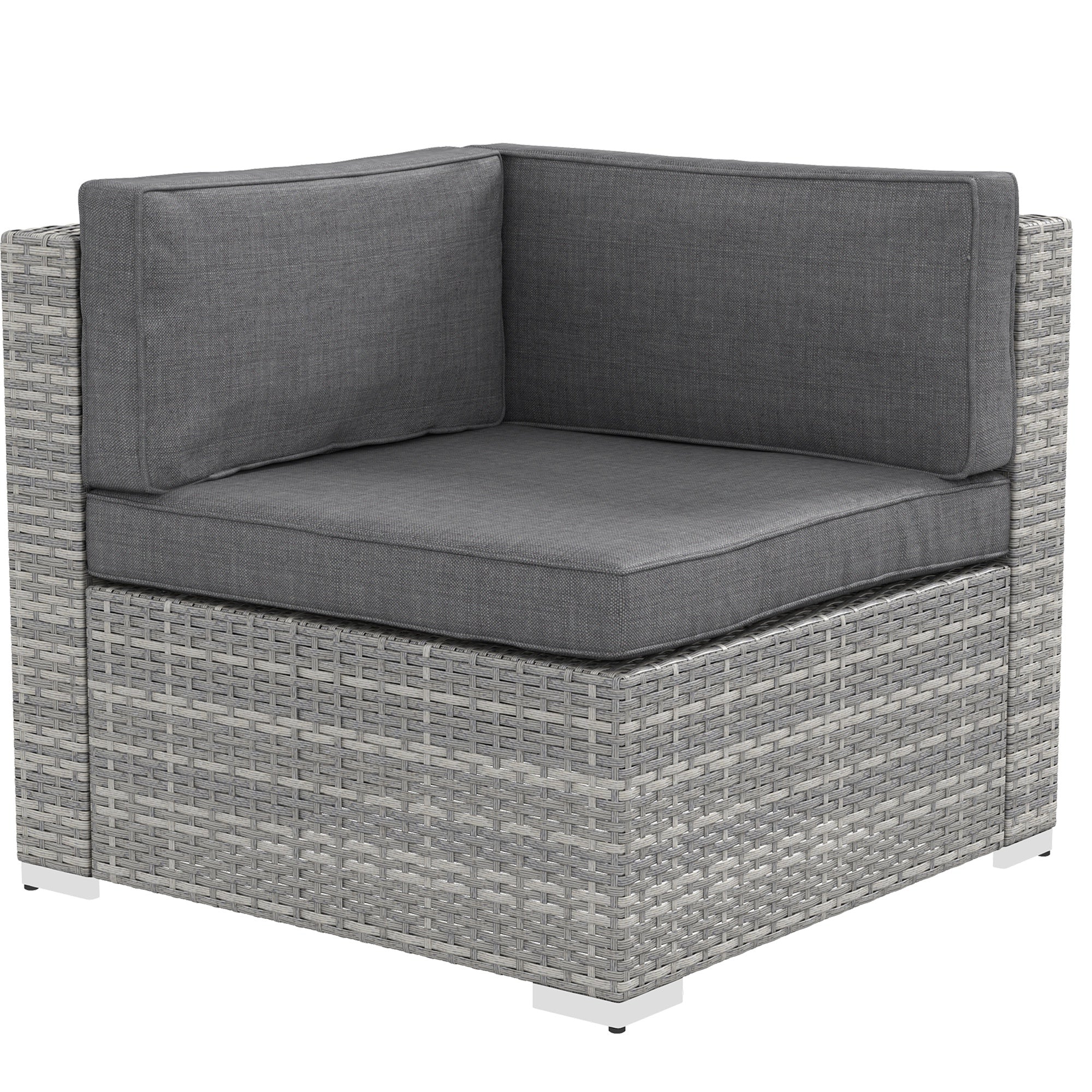 Outsunny 7pc Garden Wicker Sectional Set w/ Tea Table Patio Rattan Lounge Sofa Outdoor Deck Furniture Grey
