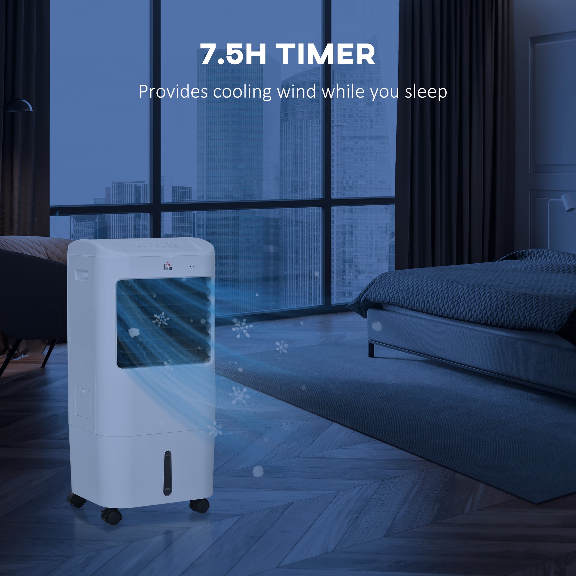 HOMCOM Cooling Fan for Bedroom with Ice Pack, Tower Fan with Remote Control, 3 Modes, 3 Speeds, 7.5H Timer, White