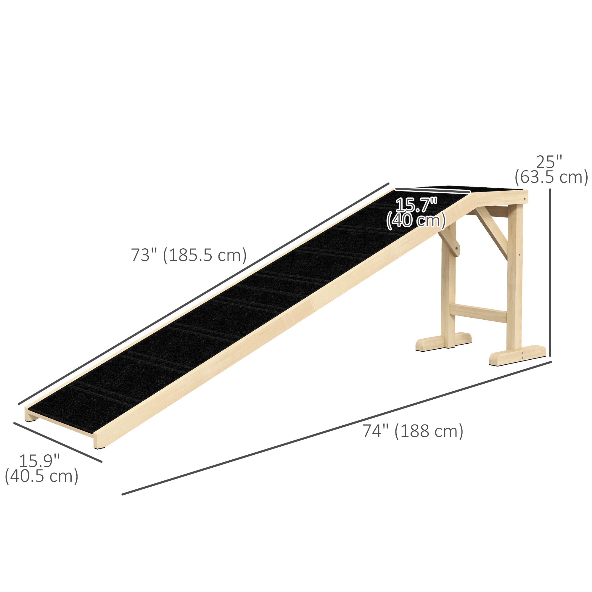 PawHut Pet Ramp Bed Steps for Dogs Cats Non-slip Carpet 74"L x 16"W x 25"H Natural