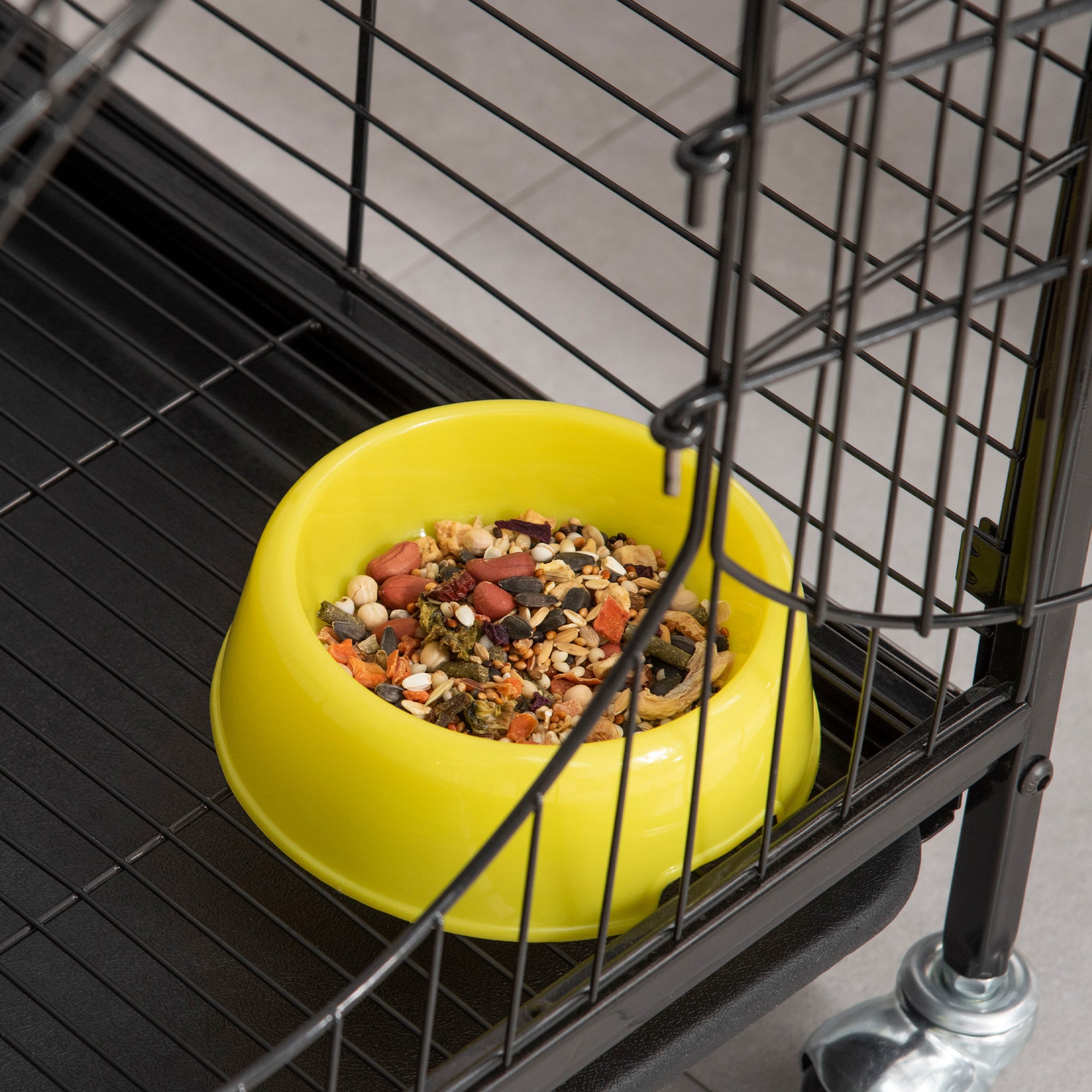 PawHut Rolling Small Animal Cage 36.6" Pet Rabbit Ferret Playpen, Animal Supply Kit Metal Black for Bunny, Pet Mink, Chinchilla
