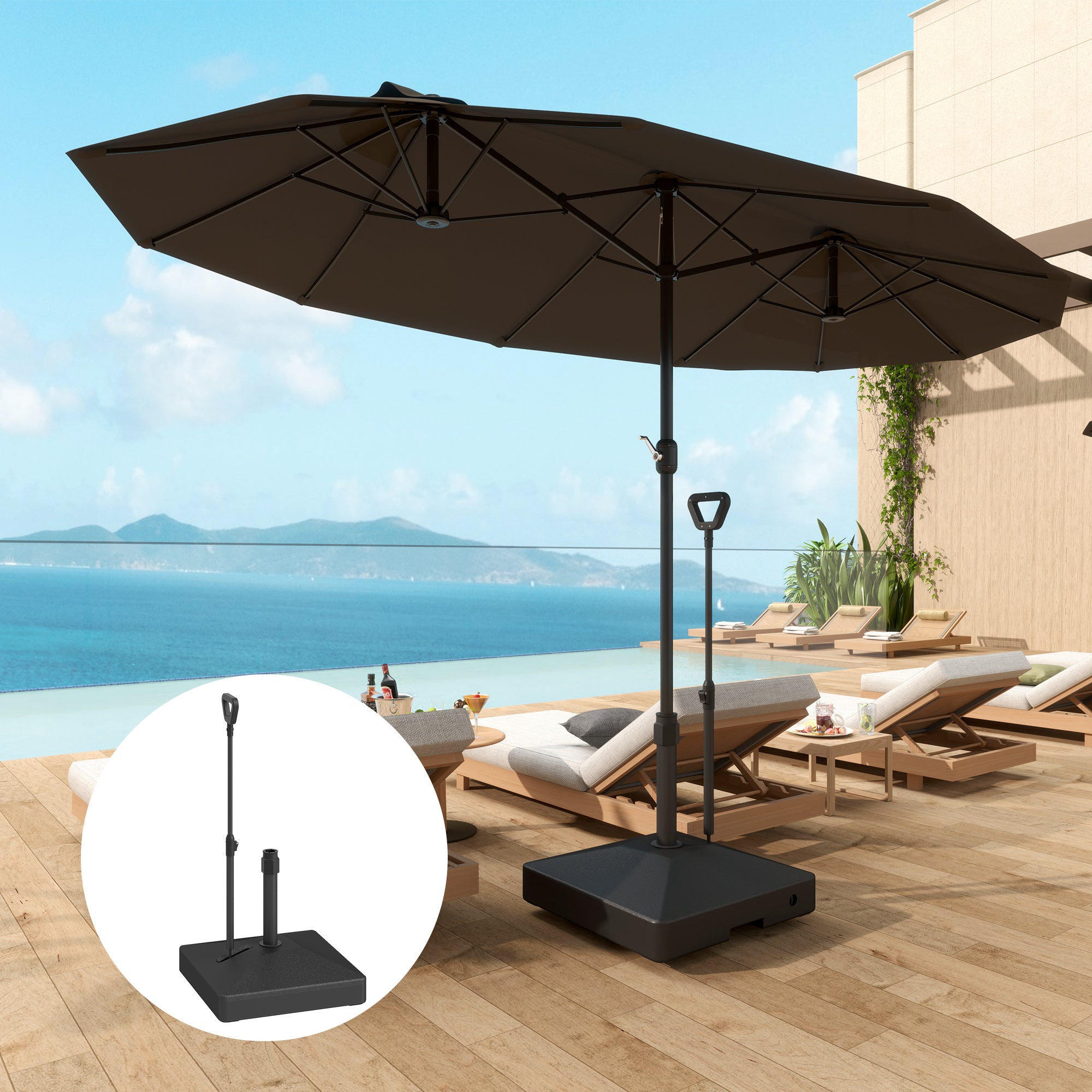 Outsunny Patio Umbrella Base with Adjustable Wheels and Handle, Outdoor Patio Umbrella Stand, Filled Up to 121lbs with Stand, 99lbs with Water for Garden Poolside, Black
