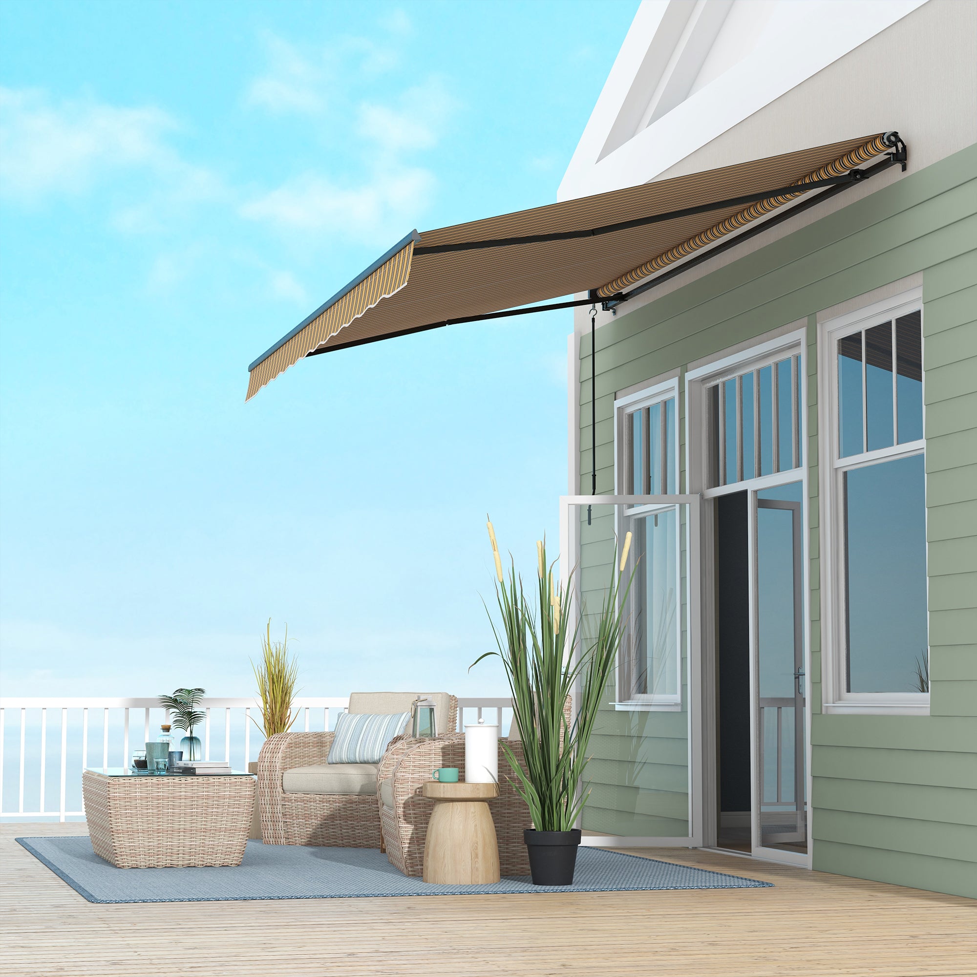 Outsunny 13' x 10' Retractable Awning, 280gsm UV Resistant Sunshade Shelter, for Deck, Balcony, Yard, Amber and Dark Grey