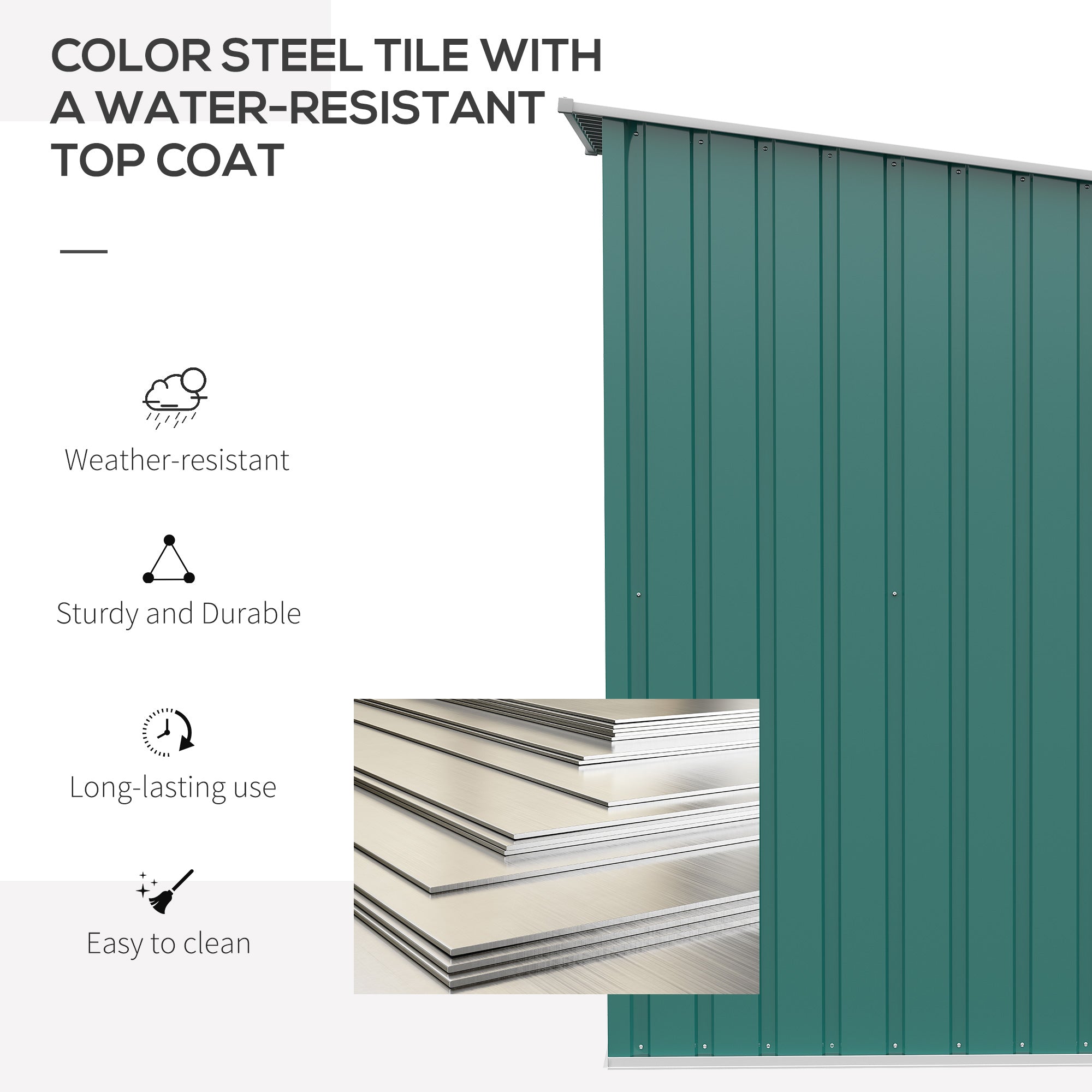 Outsunny 3.3' x 3.4' Lean-to Garden Storage Shed, Outdoor Galvanized Steel Tool House with Lockable Door for Patio Green