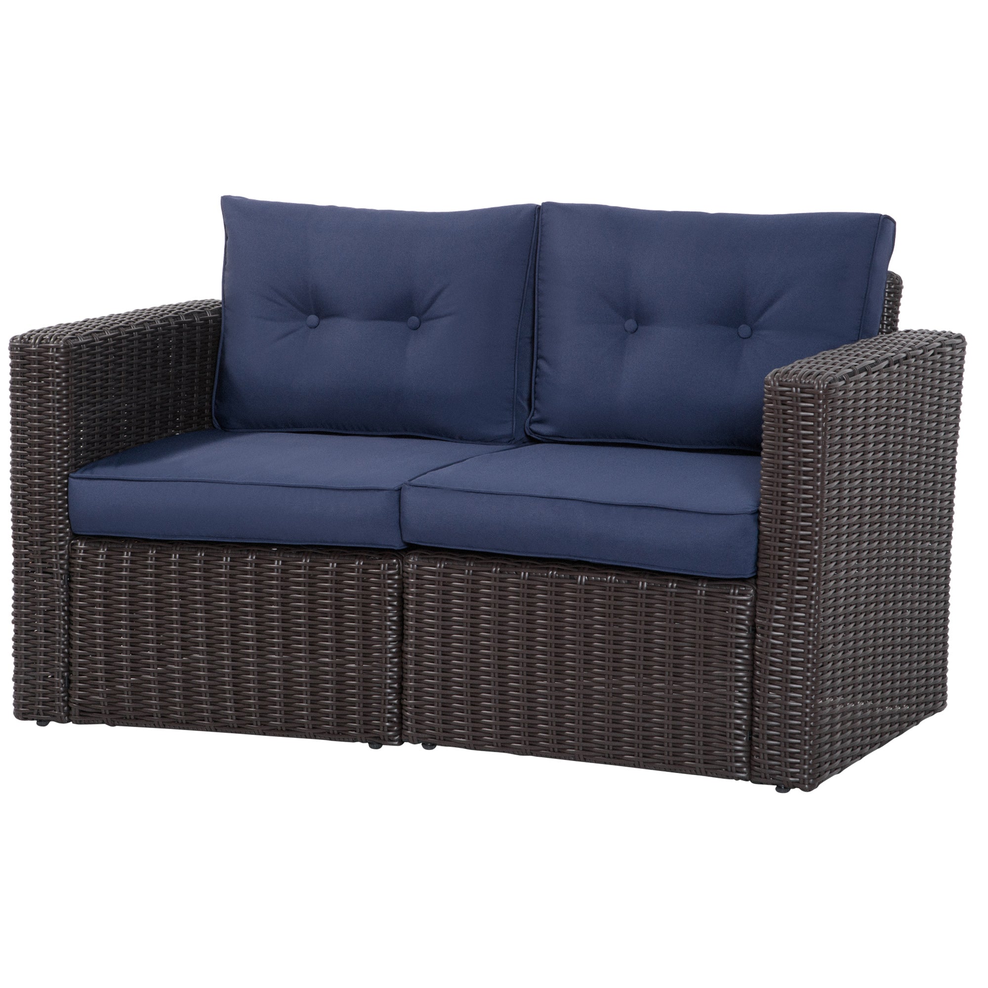 Outsunny 2 Pieces Patio Furniture Set Outdoor Loveseat Wicker Corner Sofa Set Outdoor Freely Combination PE Rattan Furniture, W/ Curved Armrests & Padded Cushion for Balcony, Garden, Lawn, Dark Blue