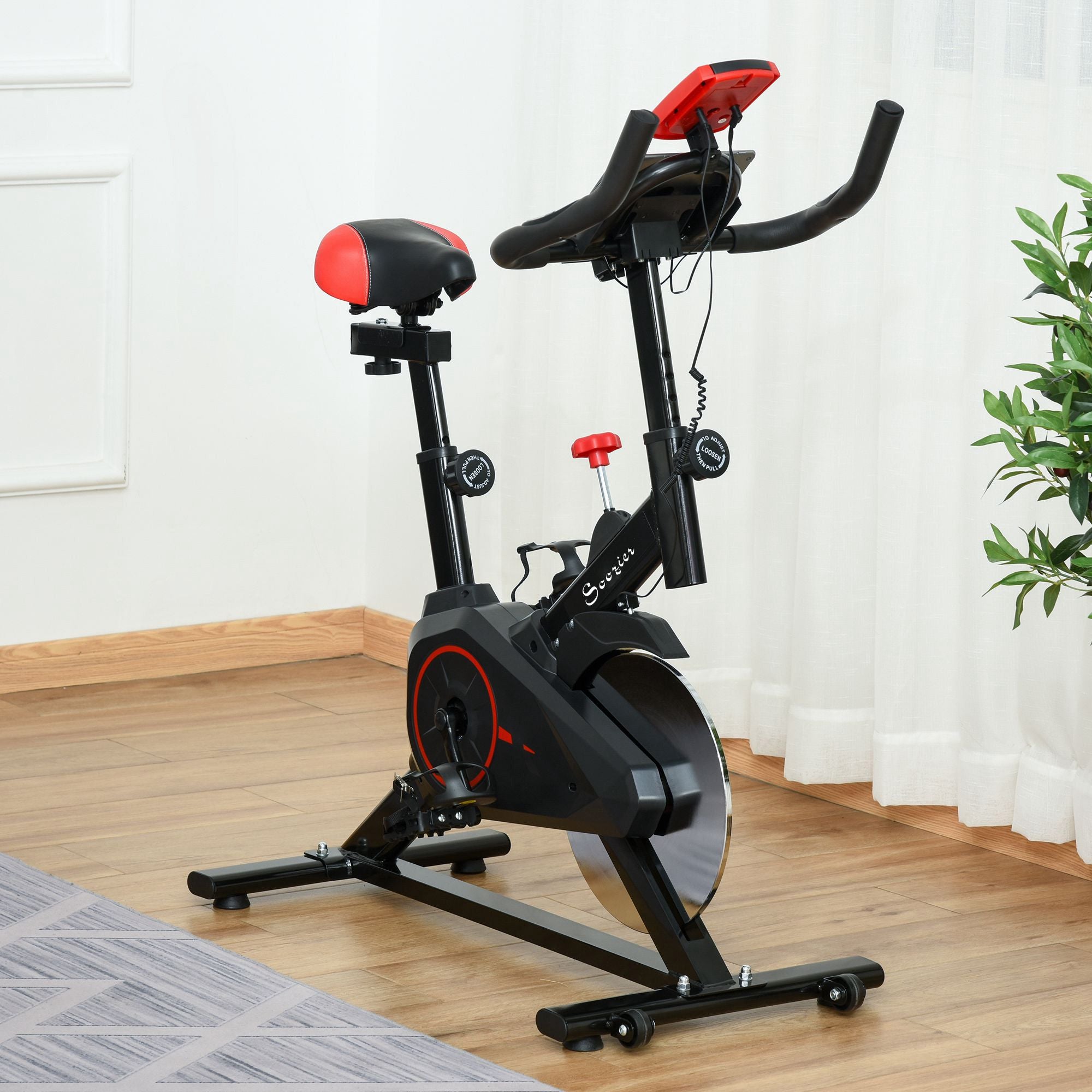 Soozier Upright Exercise Bike Indoor Bicycle Cardio Workout Cycling Machine Fitness Equipment for Home Gym w/ Adjustable Resistance Flywheel LCD Monitor