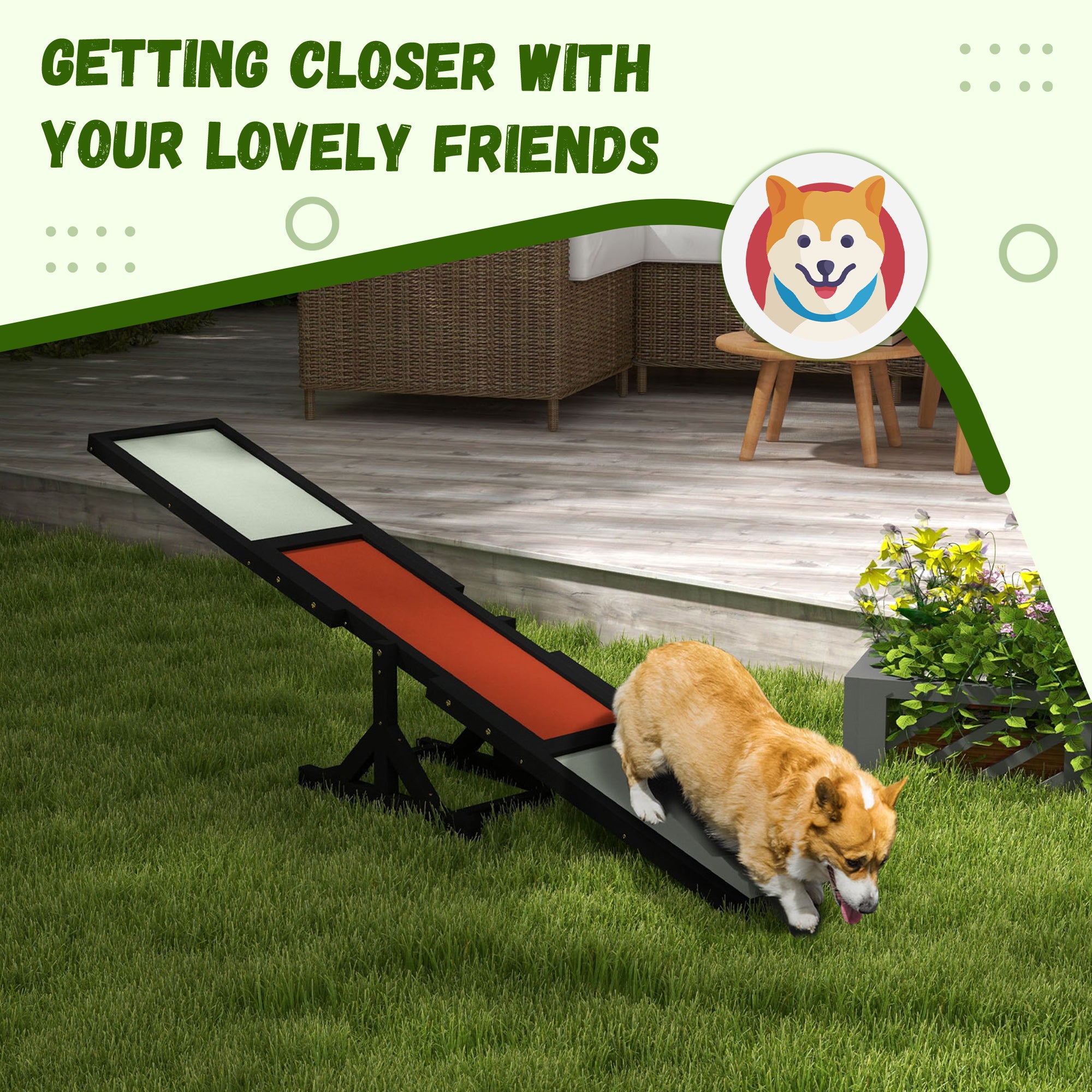 PawHut Wood Pet Seesaw, Dog Agility Training Equipment for Obedience Training, Weather Resistant, Black