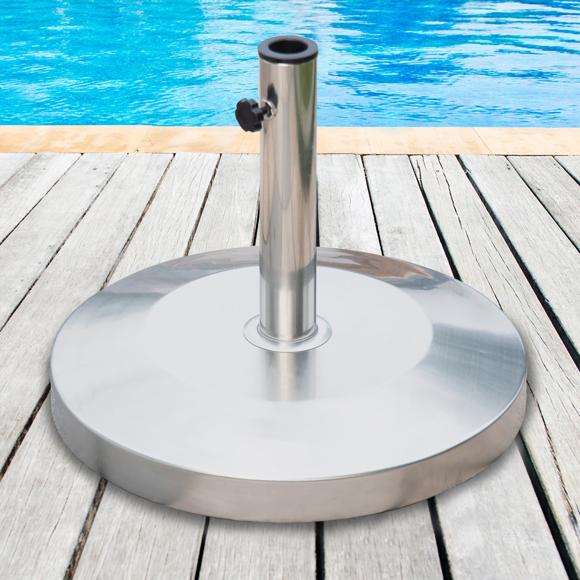 Outsunny 19" Round Patio Umbrella Stand, Stainless Steel Base Stand Holder, Silver