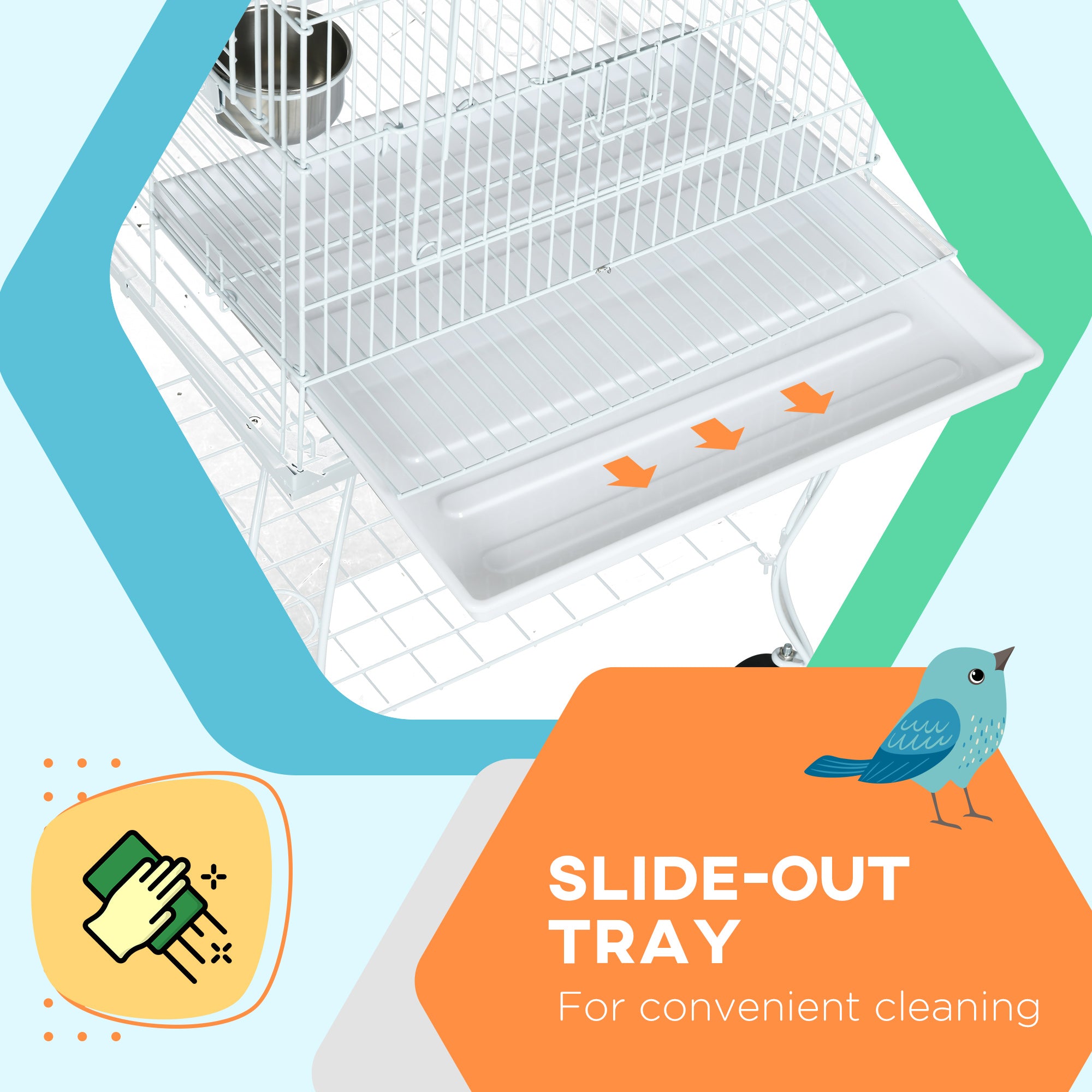 PawHut Play Open Top Bird Cage 60" Parrot Cage for Cockatiel, Sun Conure with Rolling Stand, Removable Tray, Perches, Storage Shelf White, 20.1" x 20.1"