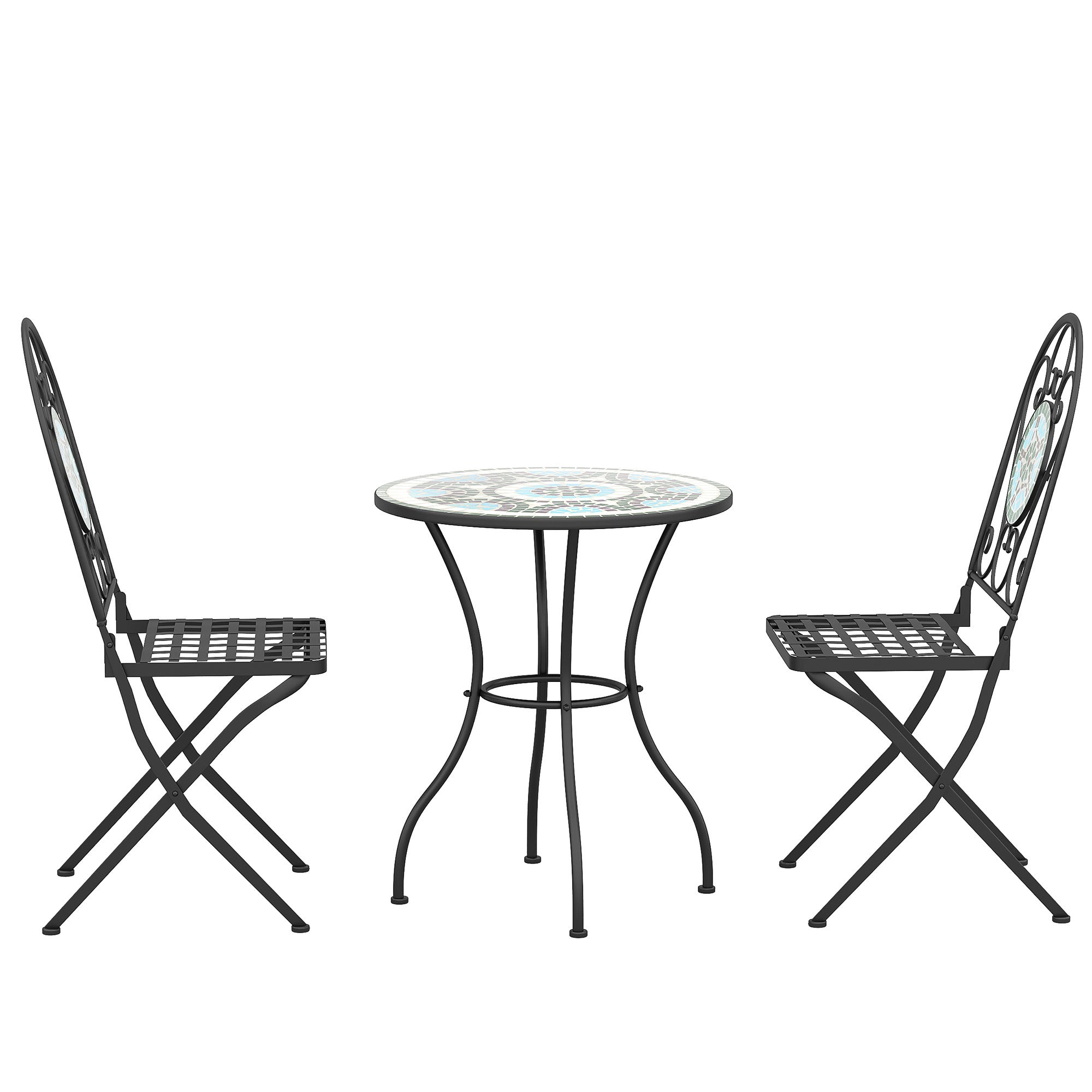 Outsunny 3 Piece Patio Bistro Set with Mosaic Design, Outdoor Dining Furniture Set for 2 with Folding Chairs, Green