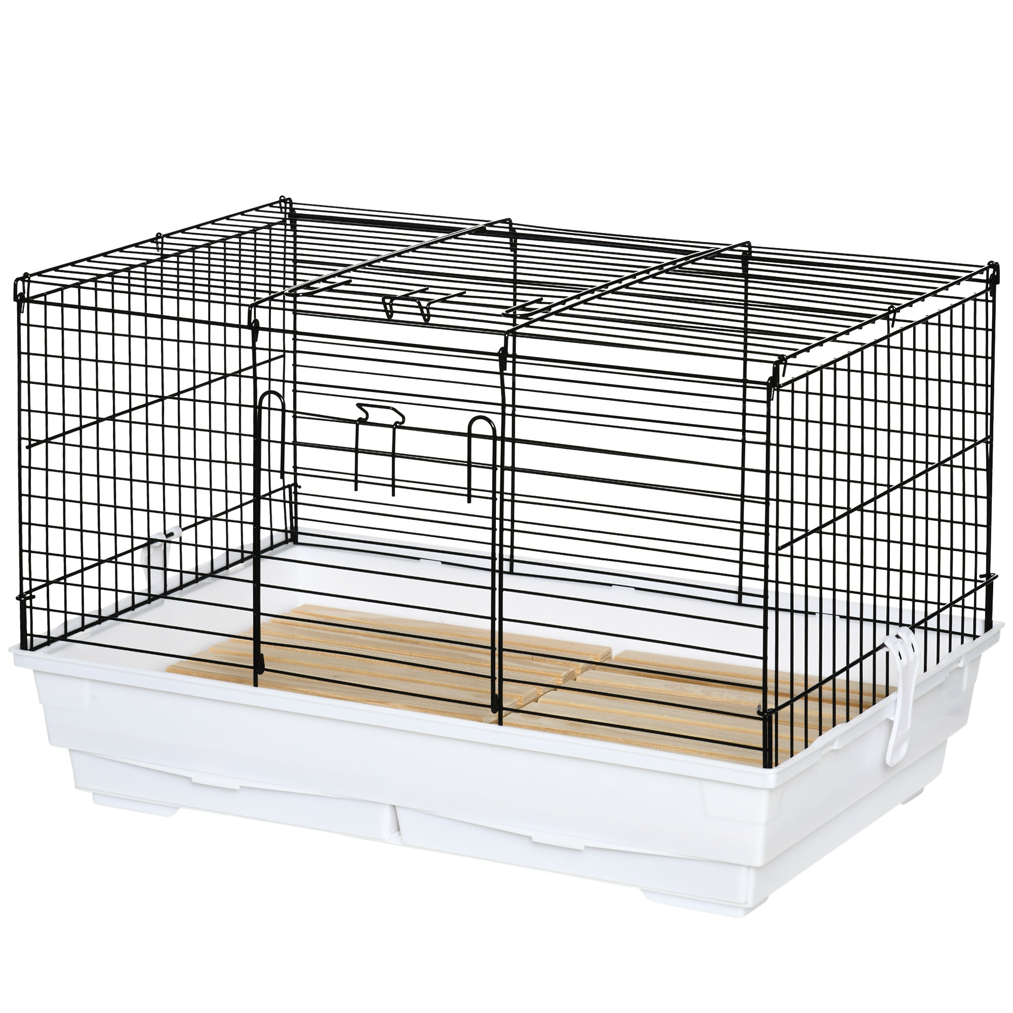 PawHut Rabbit Guinea Pig Cage, Bunny Cage Pet Pen with Sliding-Out Trays, Bottom Wood Board, Doors, 24" x 15" x 16"