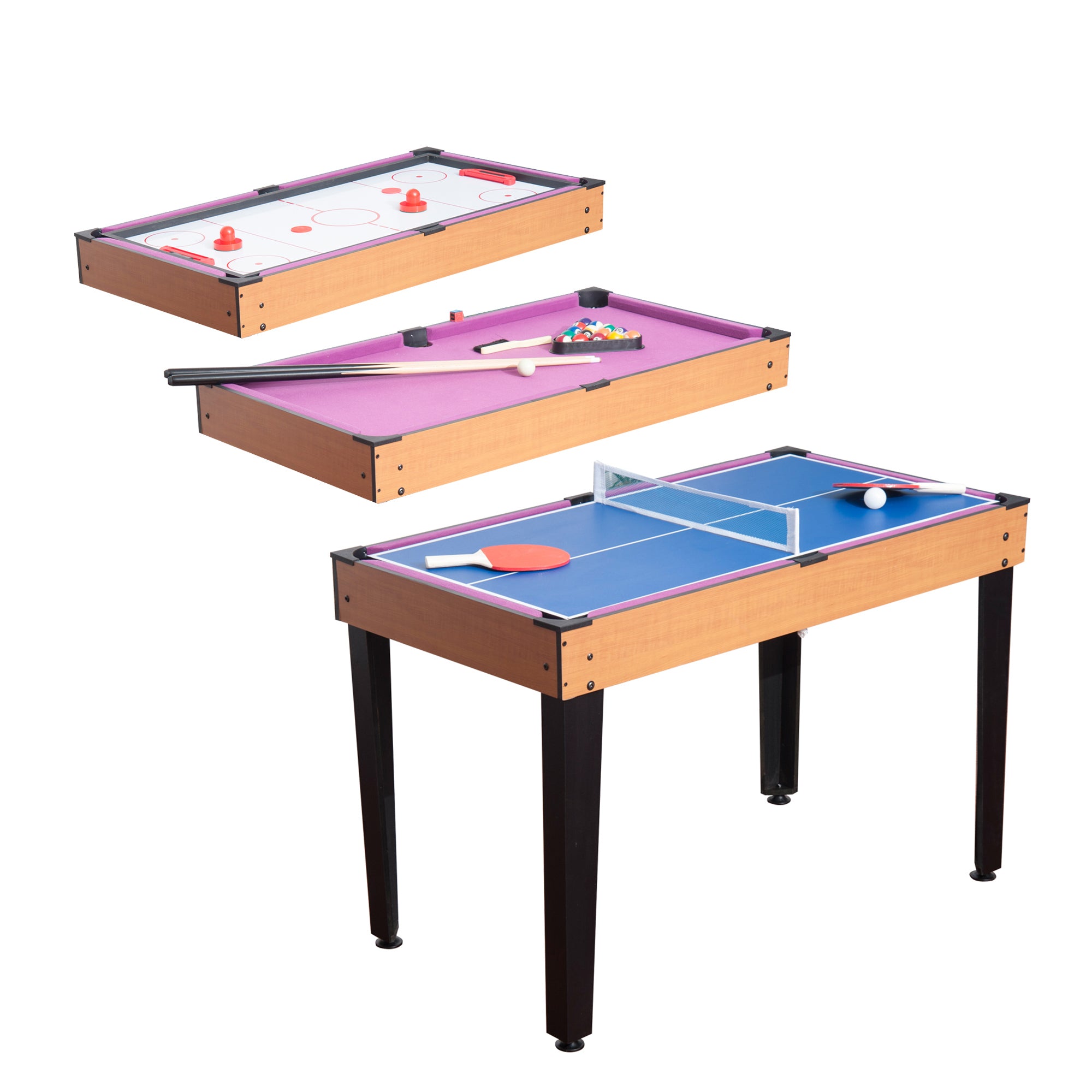 Soozier 3 in 1 Multi-use Mini Games Table Tennis Billiard Pool Air Hockey Set with All Accessories