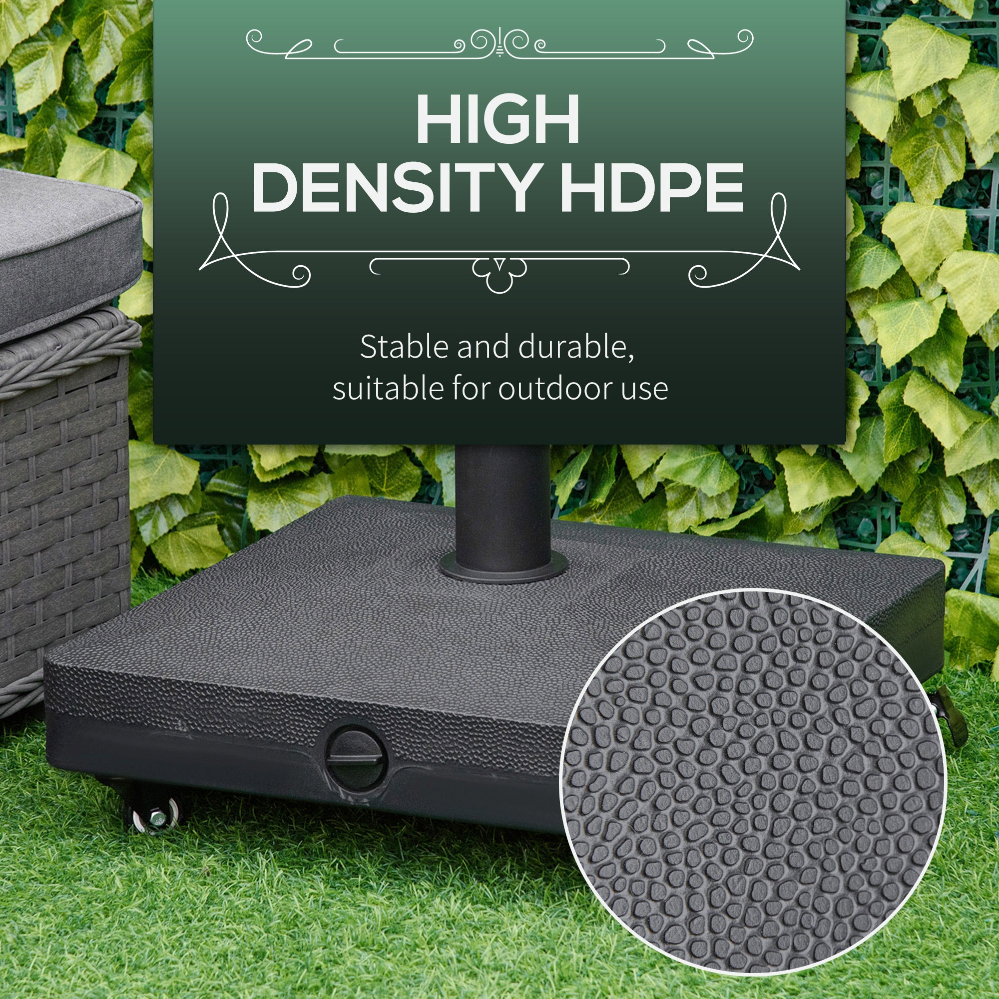 Outsunny Square Parasol Base Portable Umbrella Stand Weights for Cantilever Banana Parasol with Wheels, Water or Sand Filled, for Φ0.75'', Φ1.5'' Poles, Black