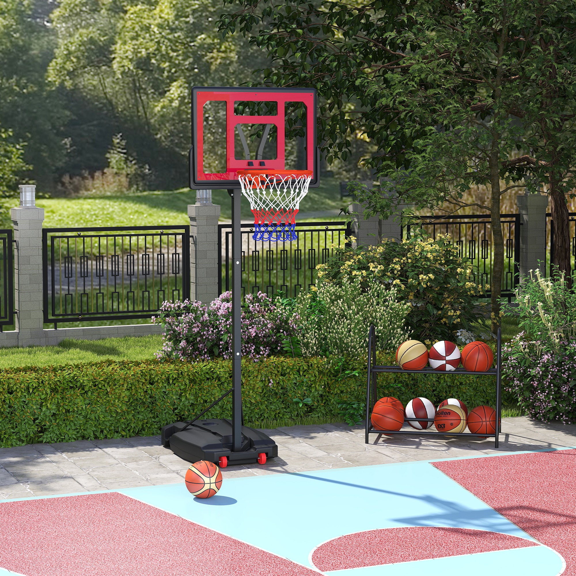 Qaba Kids Basketball Hoop, 6.6-8.5ft Adjustable Height Basketball Net with Weight Bag, for Indoor Outdoor, for 6+ Years
