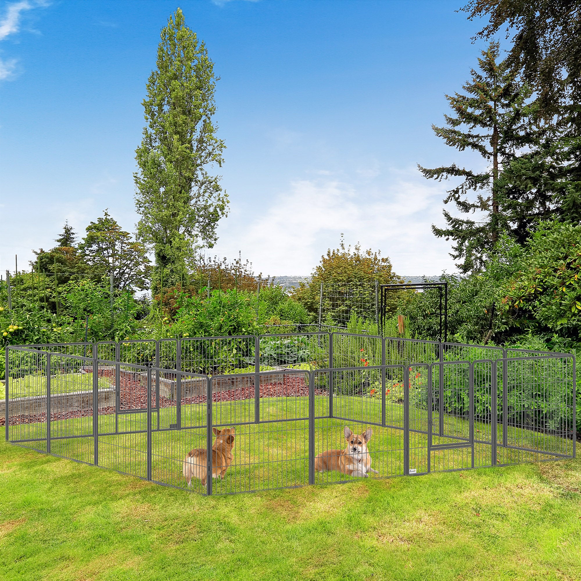 PawHut Heavy Duty Pet Playpen, 16 Panels Steel Dog Fence Puppy Exercise Pen with 2 Doors Locking Latch, 31.5" Height