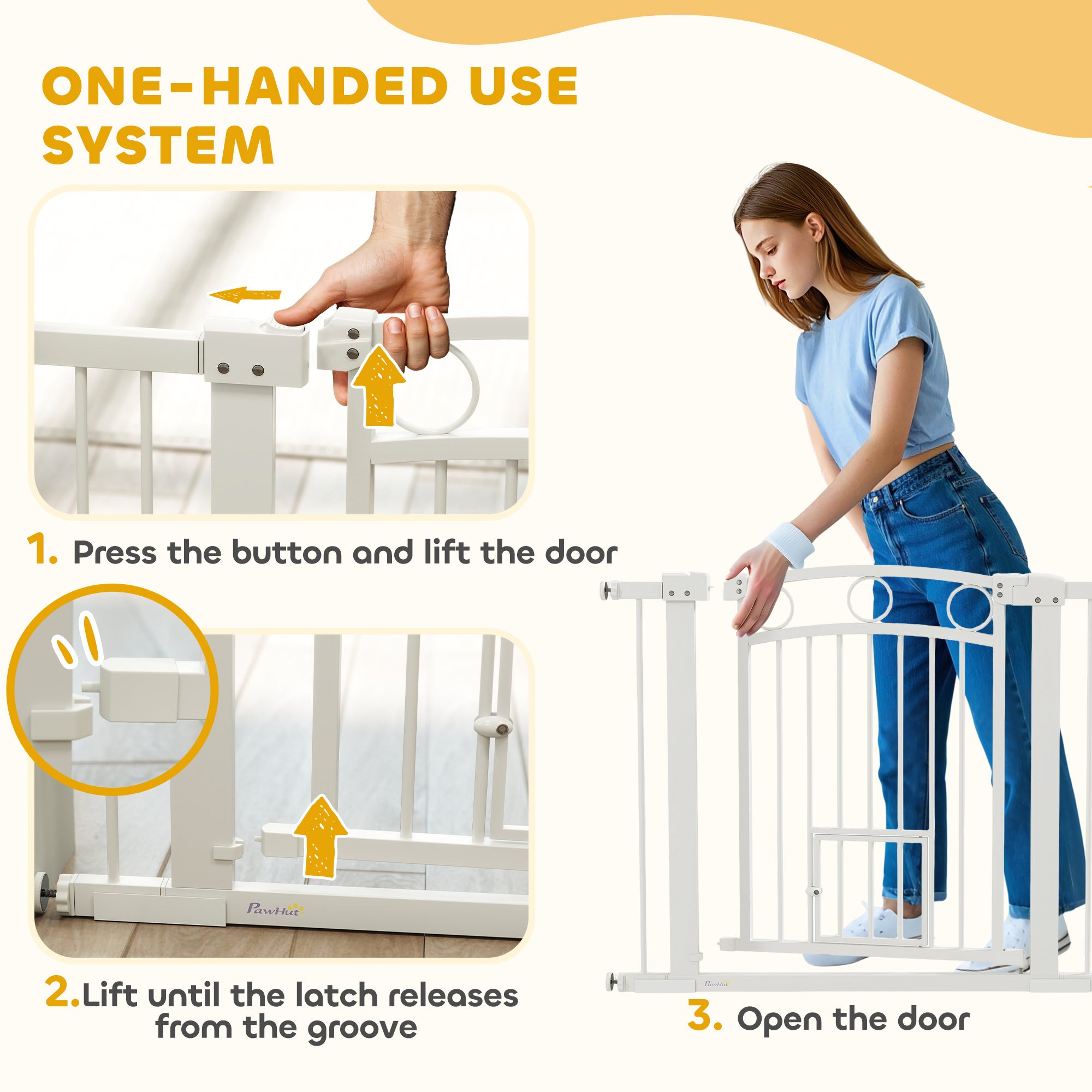PawHut 30" Extra Tall Dog Gate w/ Cat Door, 2 Extension Kits, for Doorways, Hallways, Stairways, 30"-41" Width