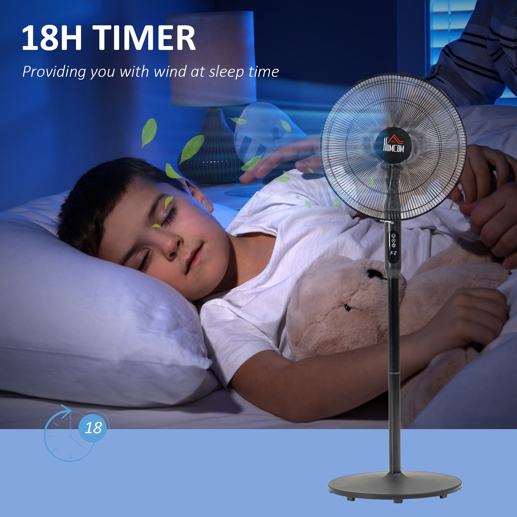 HOMCOM Floor Standing Fan with Remote Control, Oscillating, LED Screen, Stand Up Cooling Fan, Tall Pedestal Electric Fan for Home Bedroom, Black