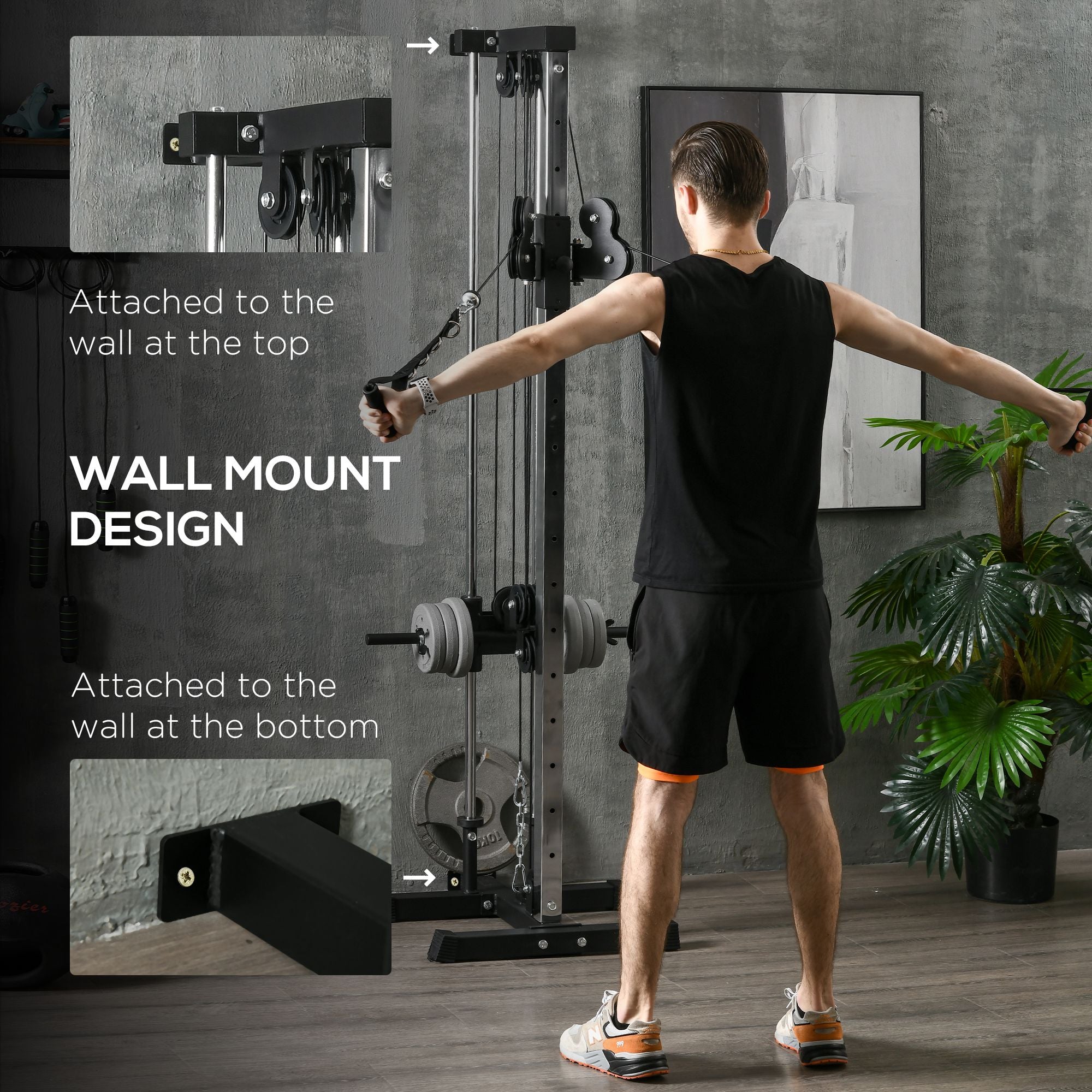 Soozier Wall Mount Cable Station, 15 Positions Adjustable Dual Pulley Machine Cable Crossover Machine for Home Gym