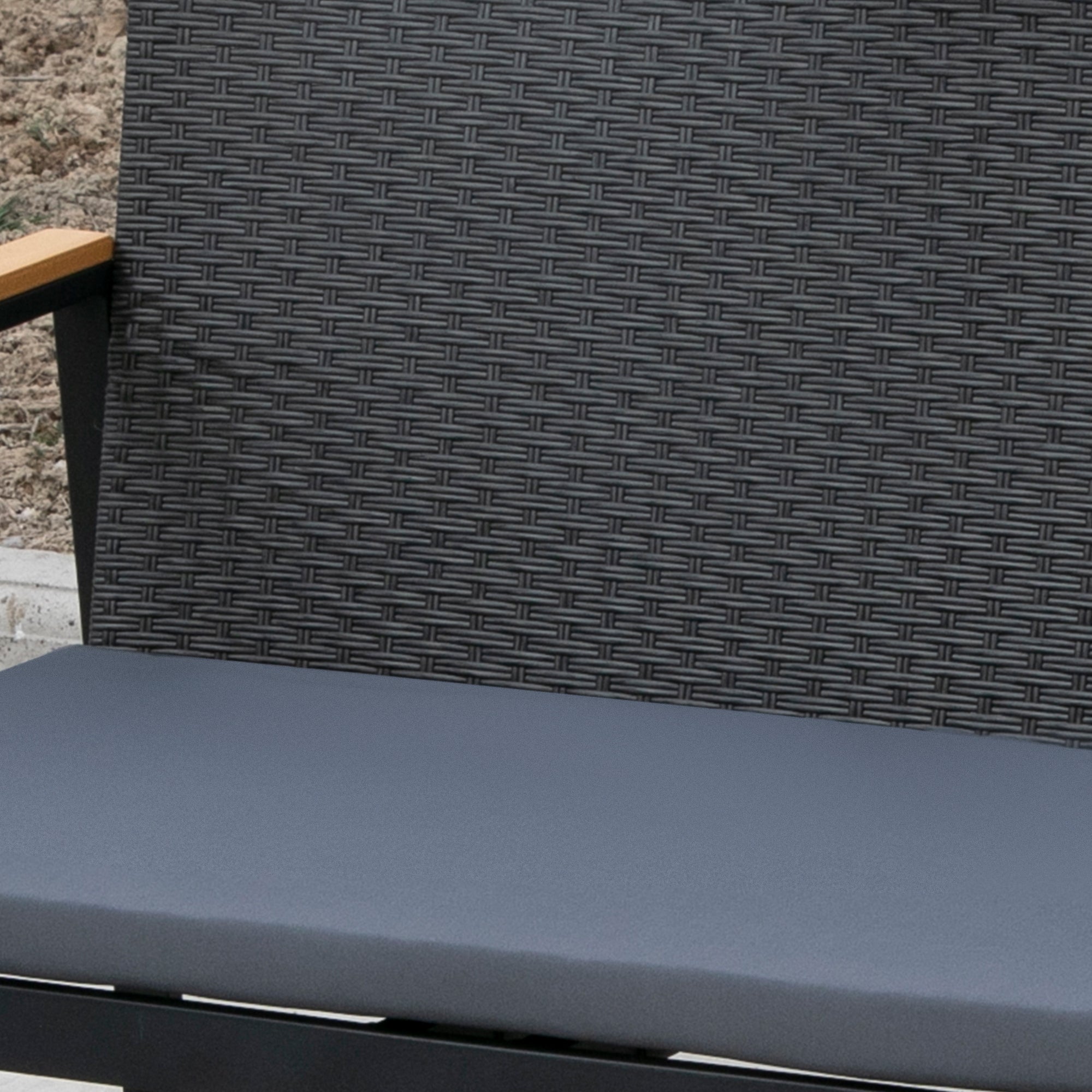Outsunny 4 Pieces Wicker Patio Furniture Set with Cushions, Outdoor Rattan PE Rattan Conversation Set, Chairs and Loveseat with PS Board Armrests Decoration, Glass Top Table, Black