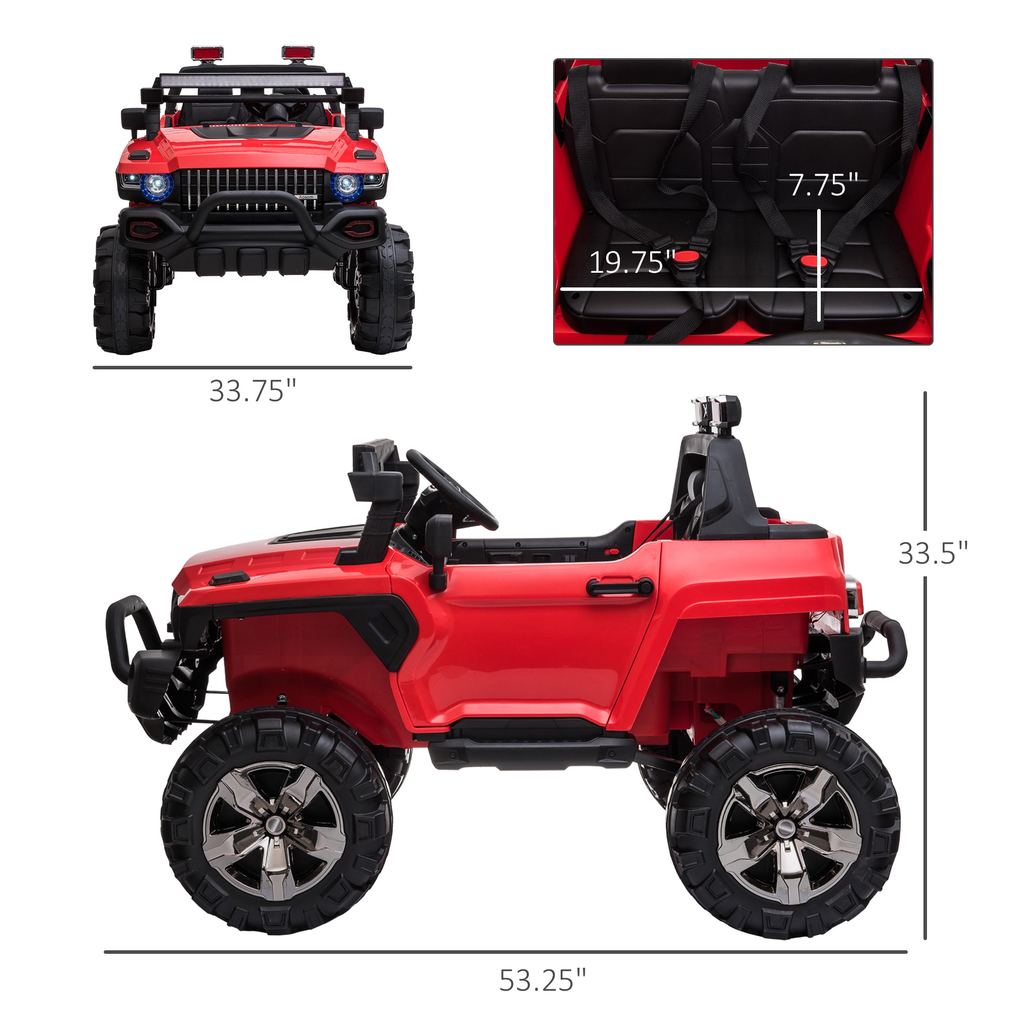 Aosom 2-Seater Kids Ride On Police Car, 12V 7AH Remote Control Police Truck Electric Car for Toddlers with LED Lights, Big Off-road Wheels, 4 Shock Absorbers, MP3, Storage, Red