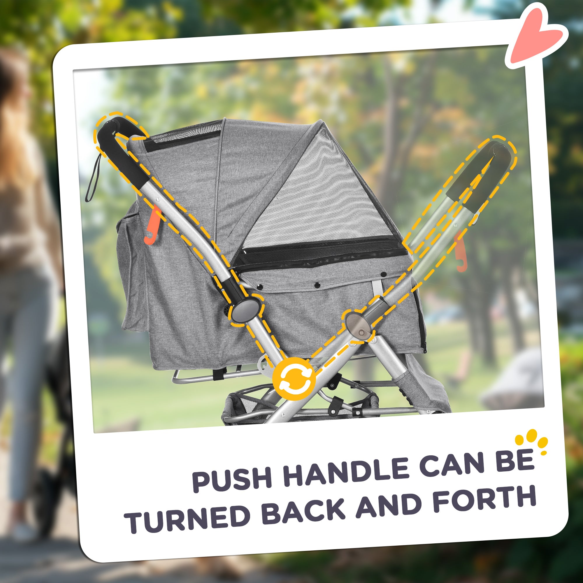 PawHut 4 Wheels Pet Stroller w/ Reversible Handle, Foldable Dog Cat Travel Carriage w/ EVA Wheels Basket Storage Bag 3-stage Canopy Grey