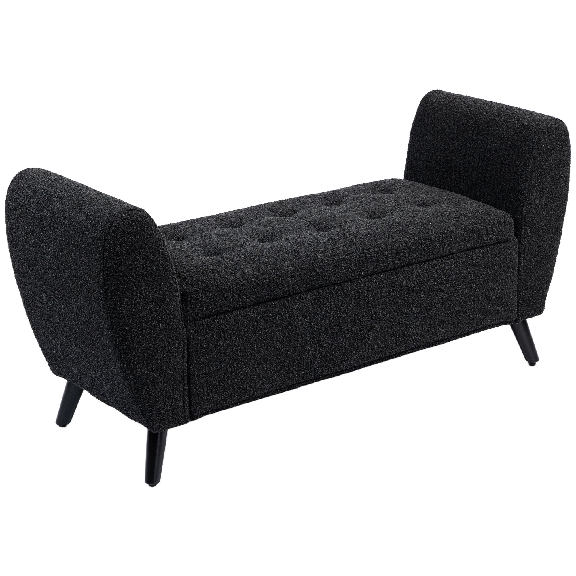 HOMCOM Upholstered Storage Bench with Arms, Modern Ottoman Bench for Bedroom, Entryway, and Living Room, Black