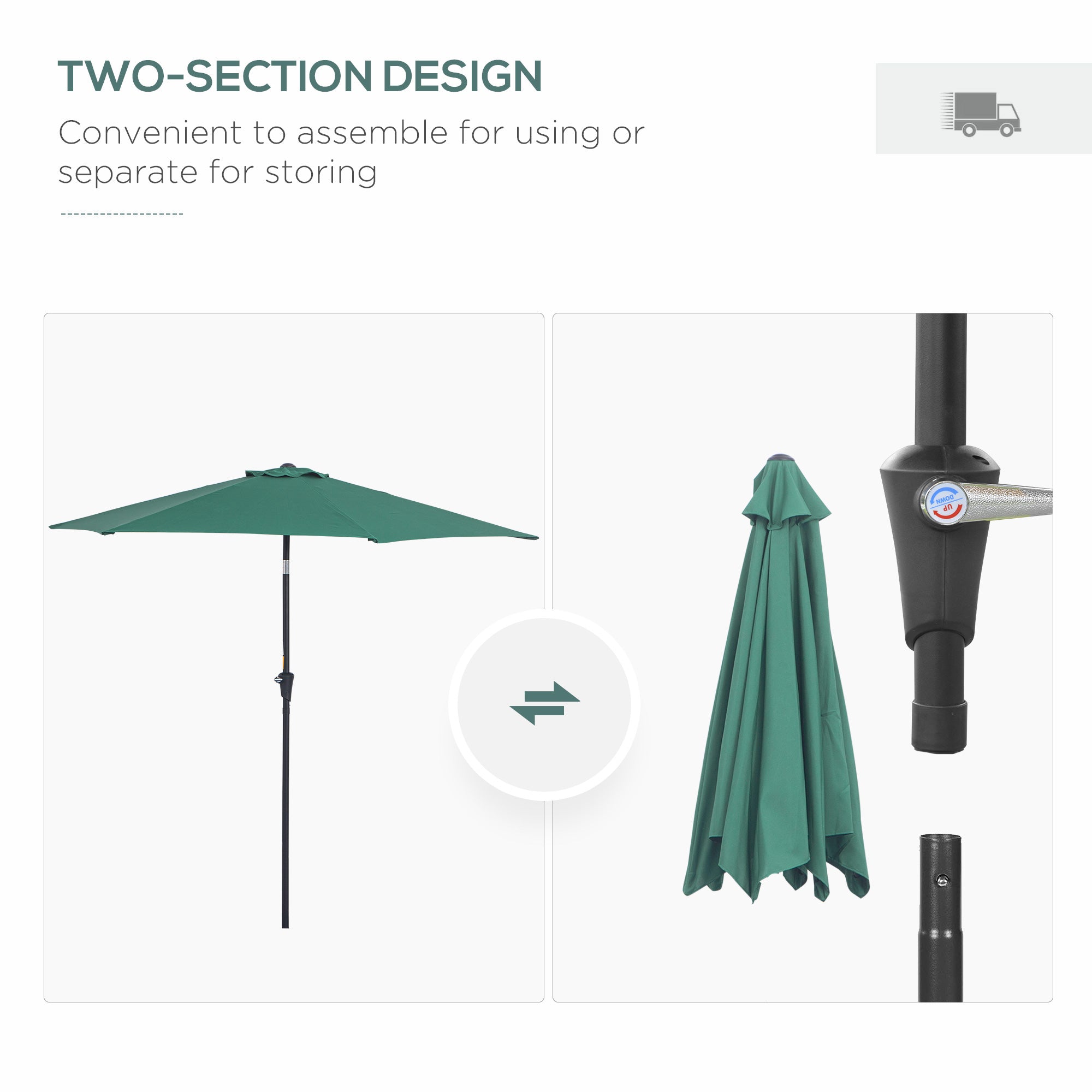 Outsunny 8.5FT Patio Umbrella, Round Garden Parasol with 6 Ribs, Market Sunshade Tilt Canopy w/ Crank Handle for Outdoor, Green