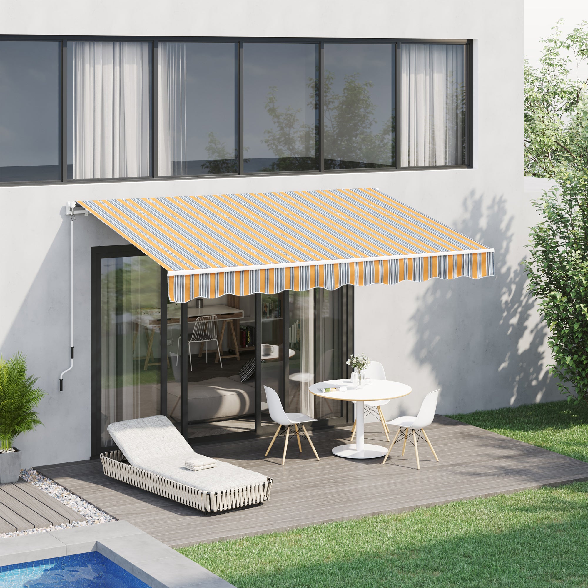 Outsunny 10' x 8' Manual Retractable Awning, Sun Shade Shelter Canopy, with Aluminum Frame and UV Protection for Patio Deck Yard Window Door, Mix Colour