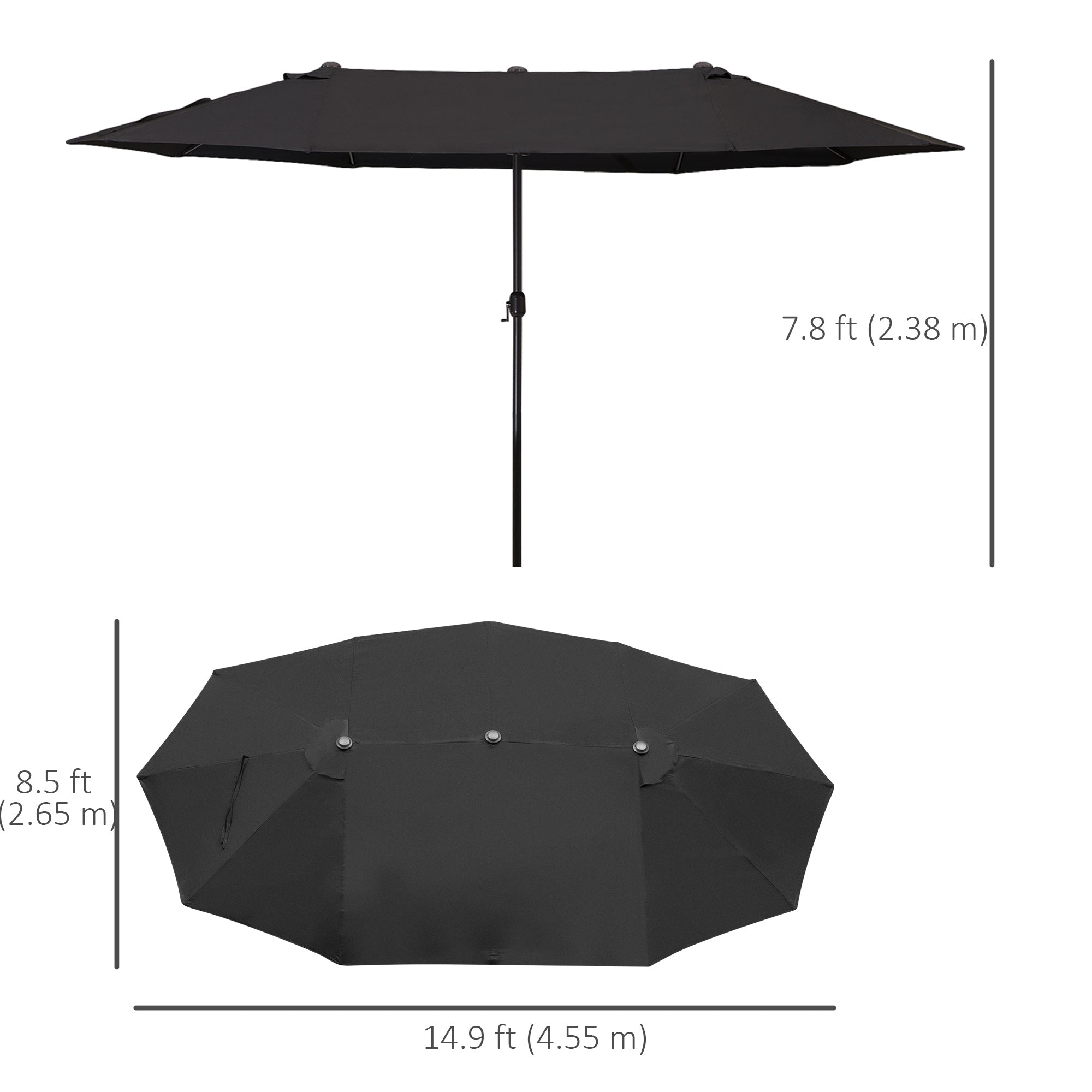 Outsunny 15ft Double-sided Outdoor Sun Umbrella with Twin Canopy, Outdoor Parasol with Crank for Pool, Deck, Black