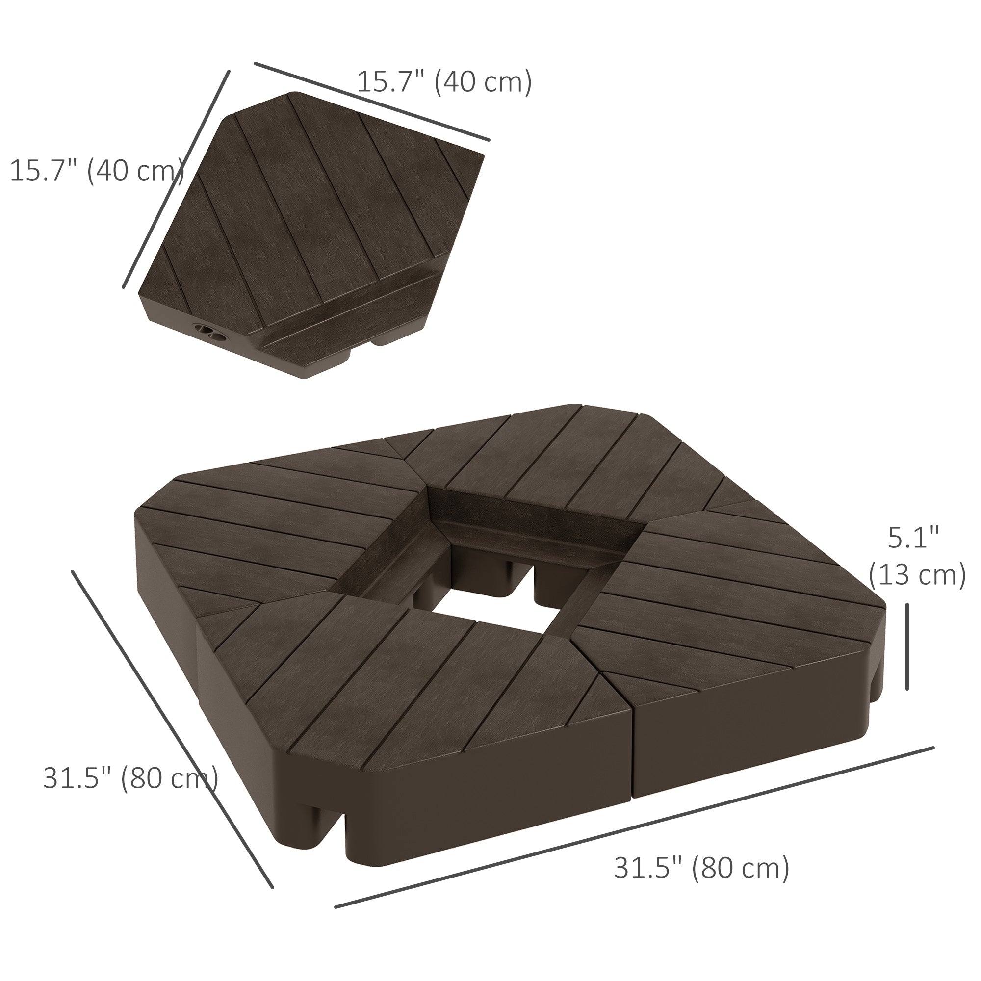 Outsunny Offset Umbrella Base Outdoor Umbrella Weights, 132 lb. Capacity Water or 176 lb. Capacity Sand, Brown