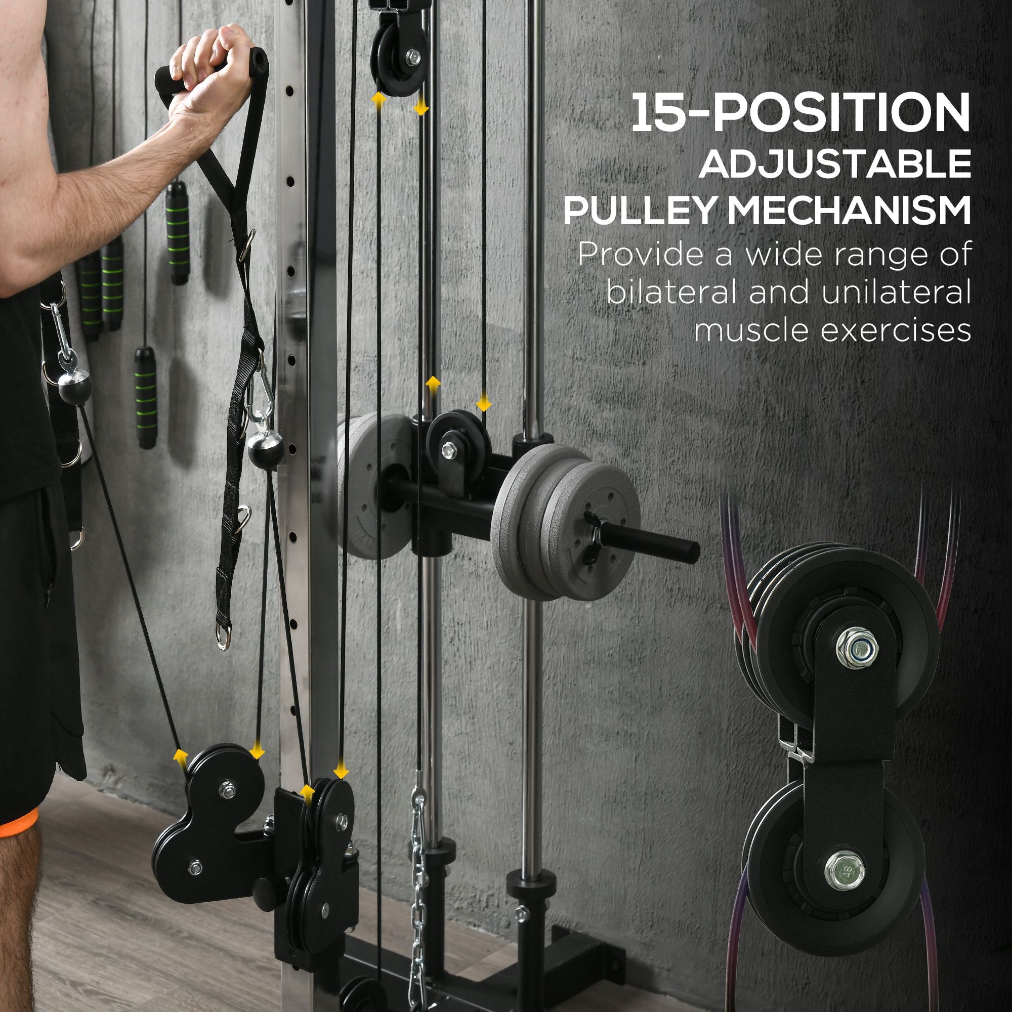 Soozier Wall Mount Cable Station, 15 Positions Adjustable Dual Pulley Machine Cable Crossover Machine for Home Gym