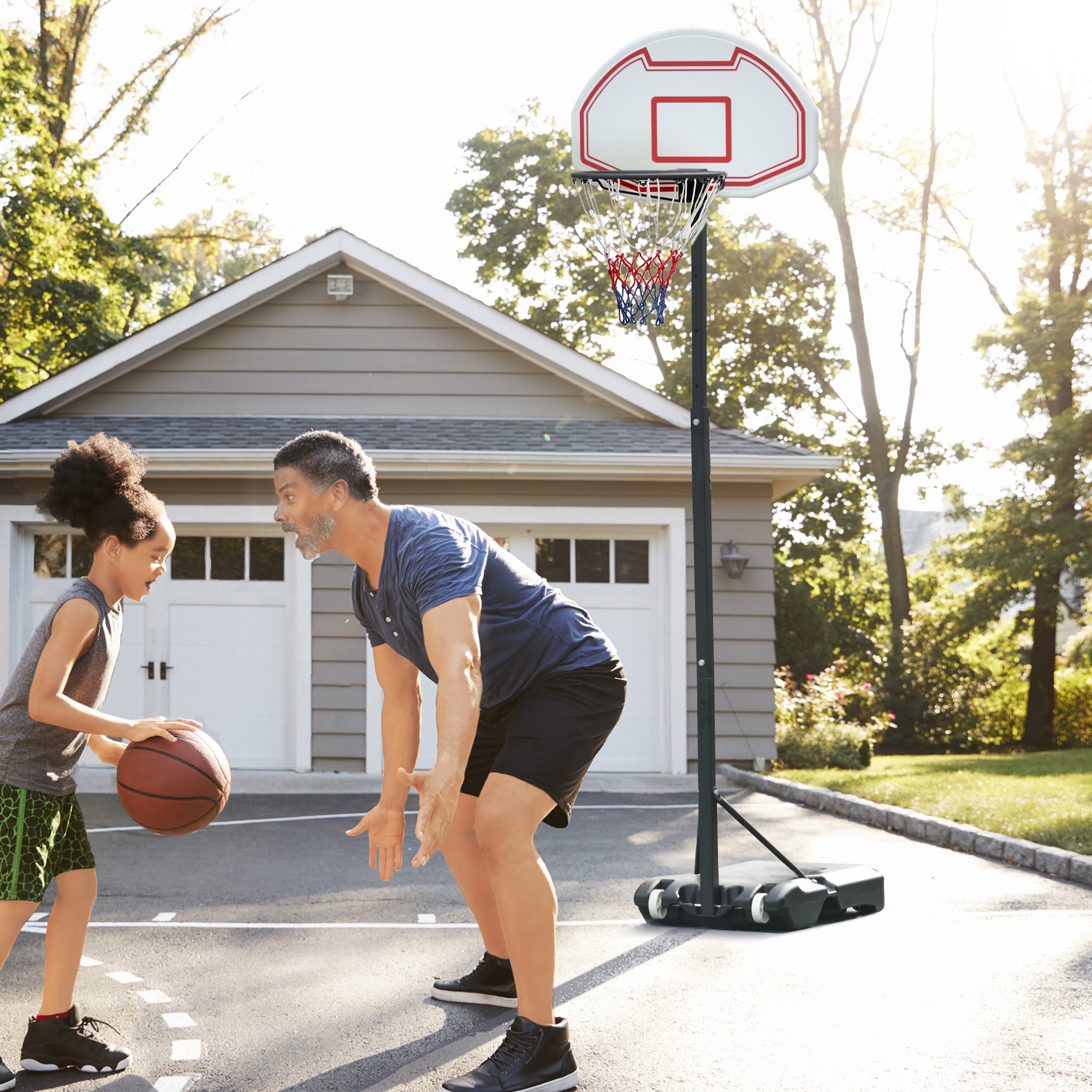 Soozier Portable Basketball Hoop and Stand, 5-7ft Height-Adjustable, with Wheels, 29" Backboard, Ball Holder, Durable Basketball Goal for Indoor and Outdoor Use