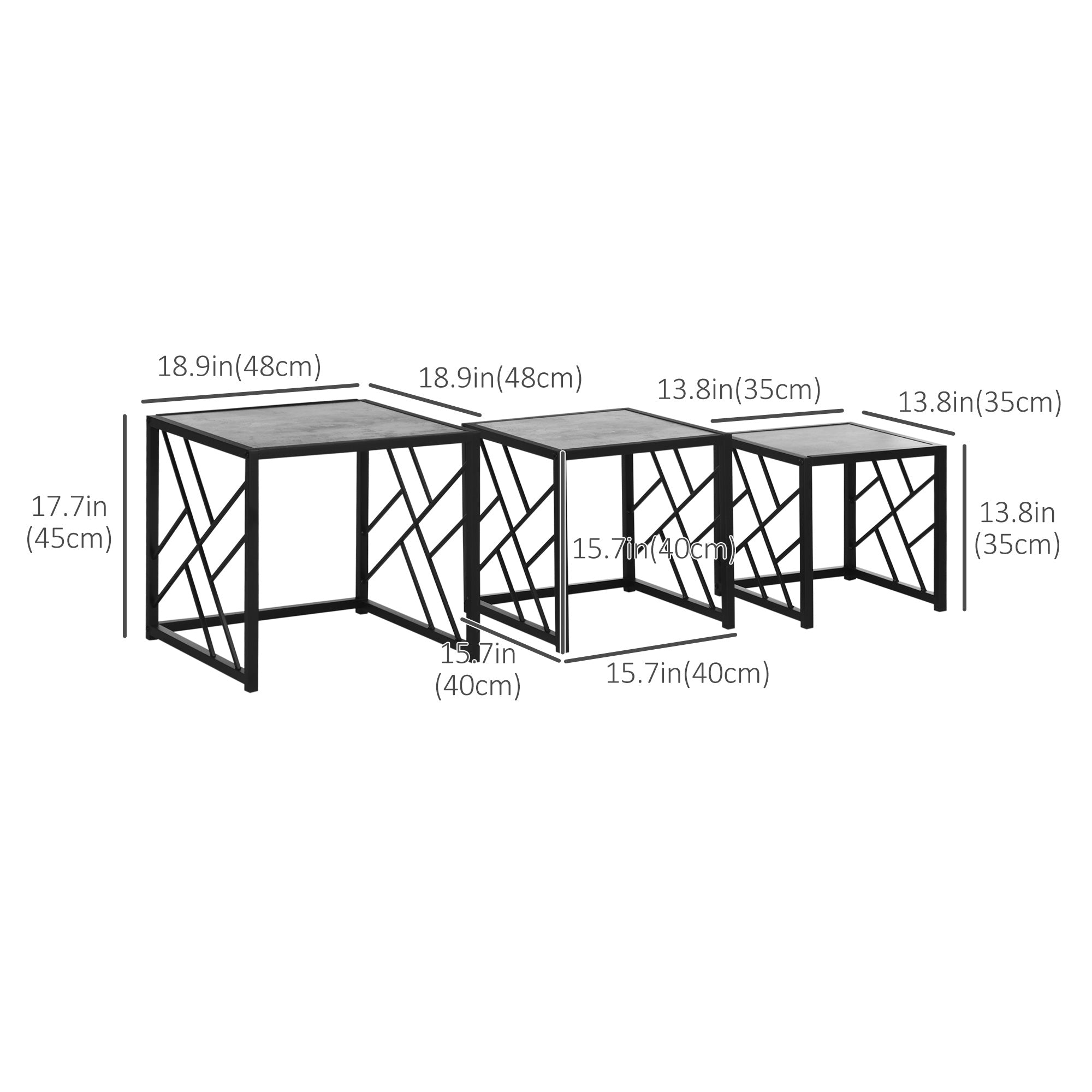 HOMCOM Nest of Tables Set of 3, Square Coffee Table Set with Metal Frame for Living Room, Bedroom, Grey
