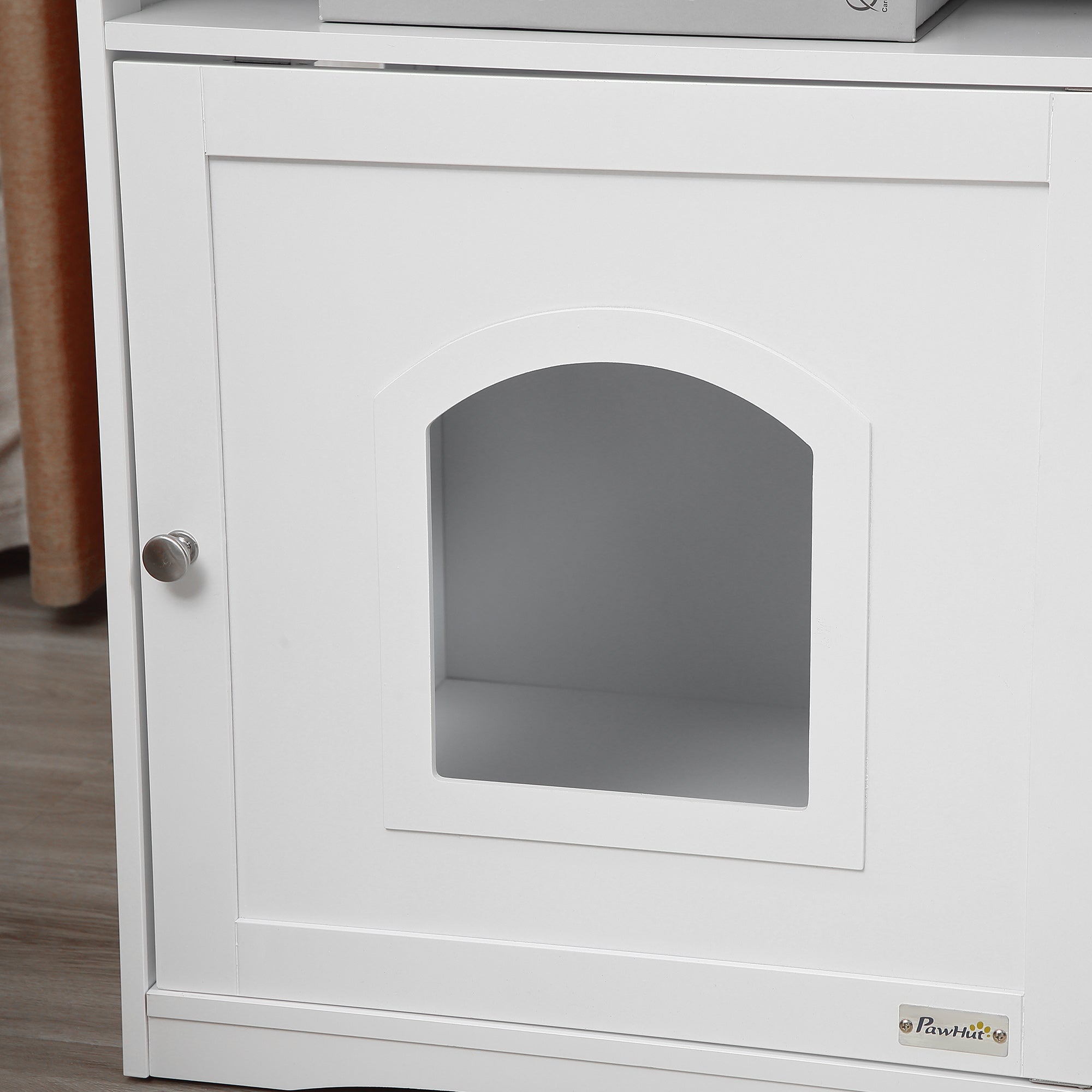 PawHut Cat Litter Box Enclosure Hidden Cabinet Cat Furniture Indoor Cat Washroom Nightstand End Table with Cat-sized Hole Wide Tabletop Storage Shelf (Litter Box Not Included)