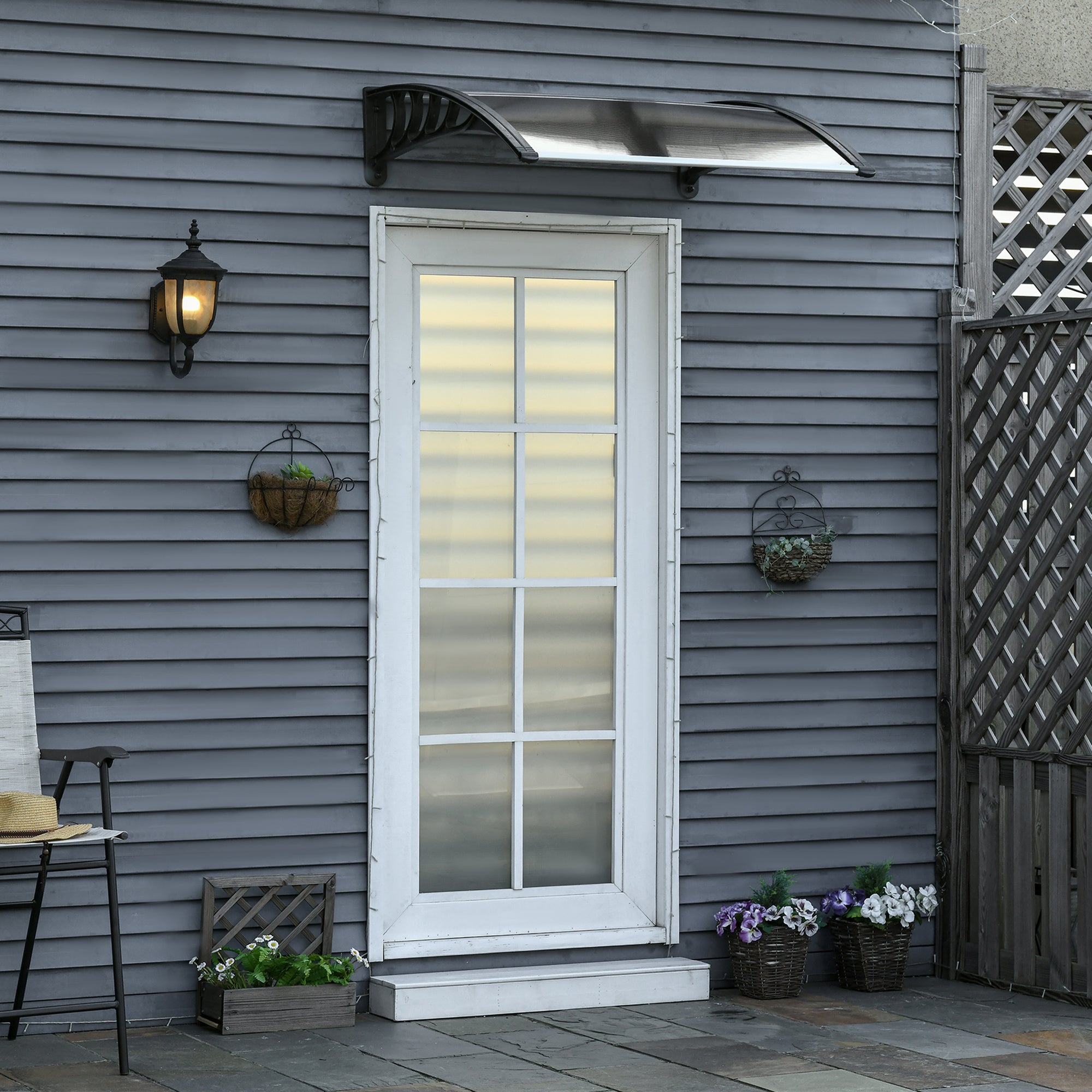 Outsunny Awning Door Canopy, 40.6" x 38" Polycarbonate Front Door Outdoor Patio Cover with Hollow Sheet for UV Protection, Brown